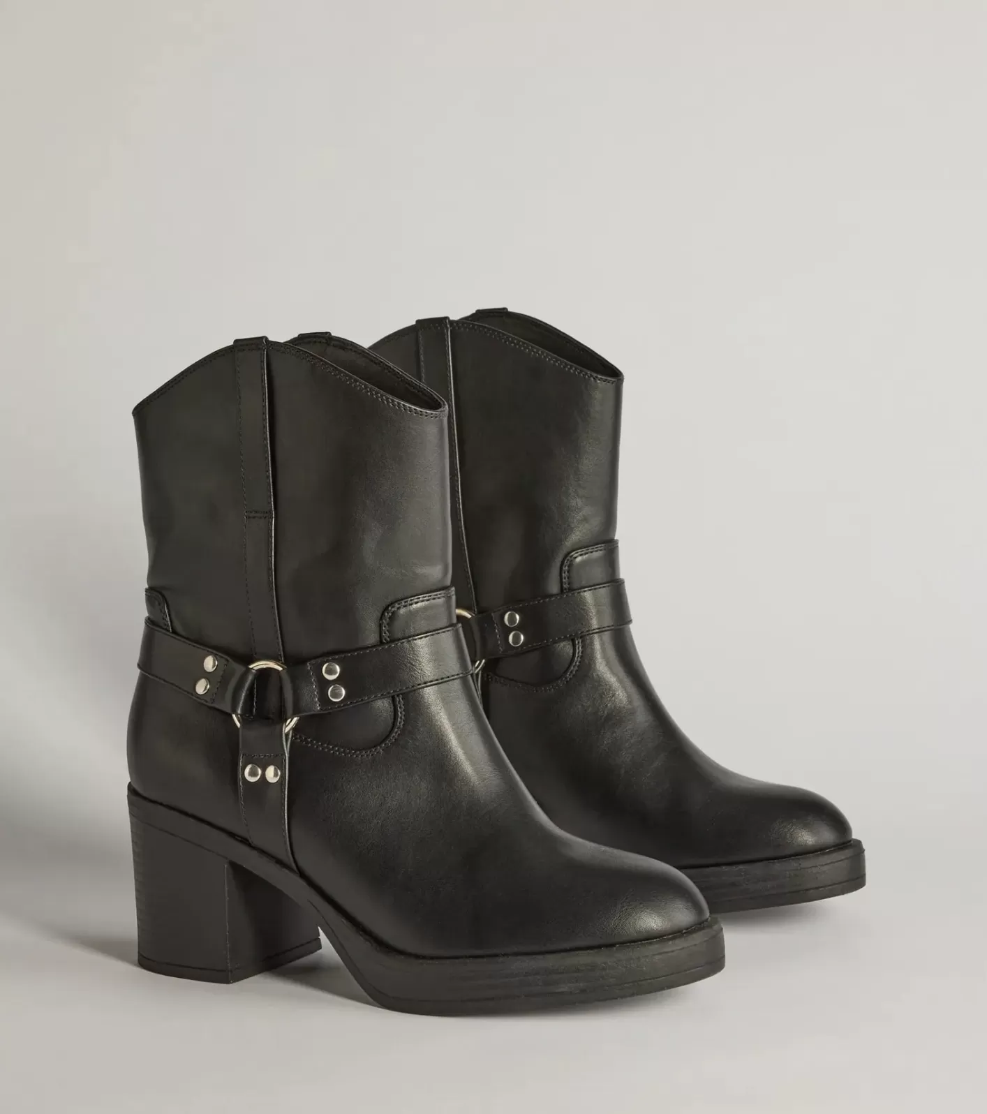 Windsor Strut It Out Moto Block Heel Platform Booties BLACK Best Sale