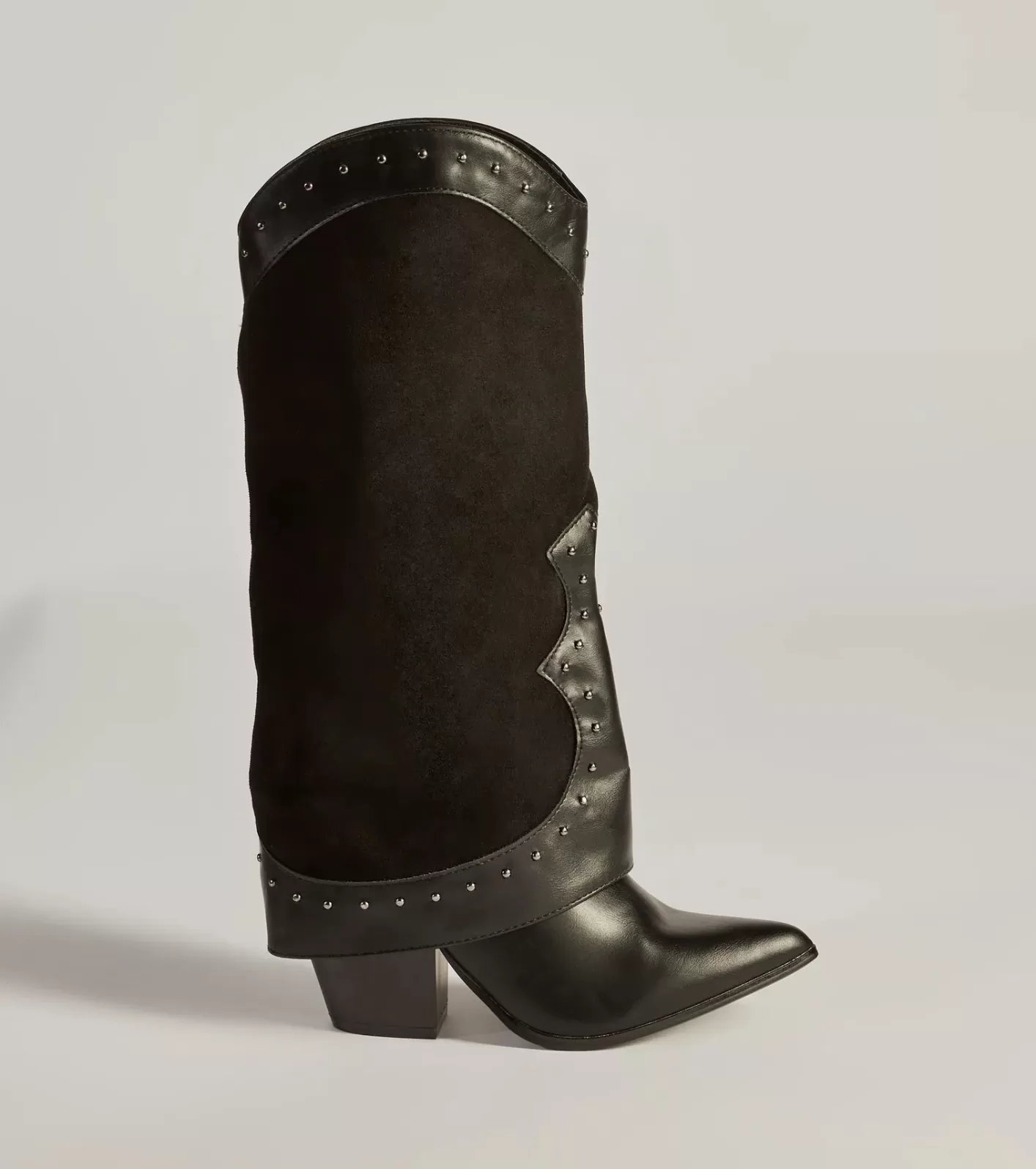 Windsor Studded Chic Fold-Over Under-The-Knee Boots BLACK Online