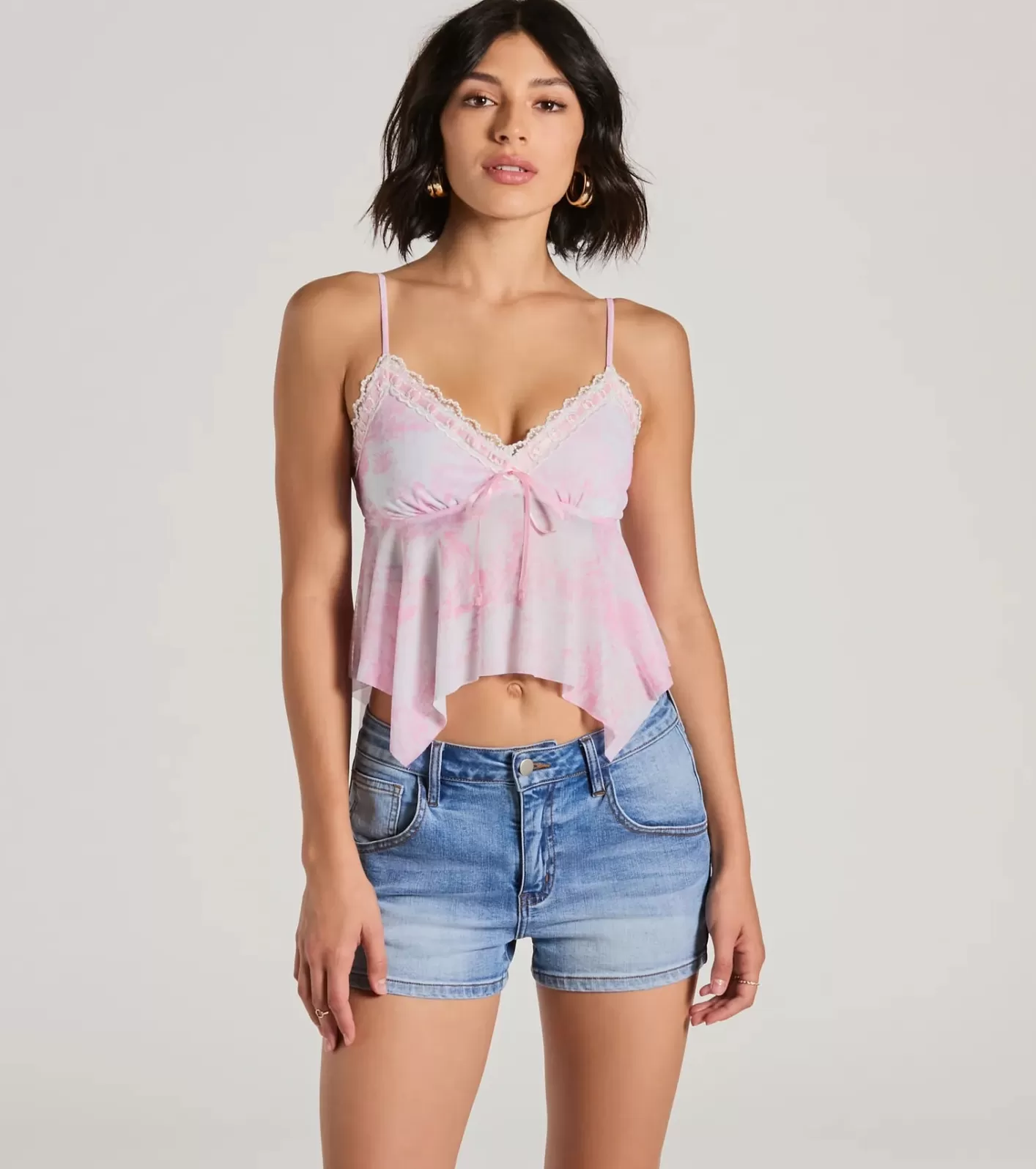 Windsor Stun The Scene V-Neck Lace Mesh Crop Top PINK Cheap