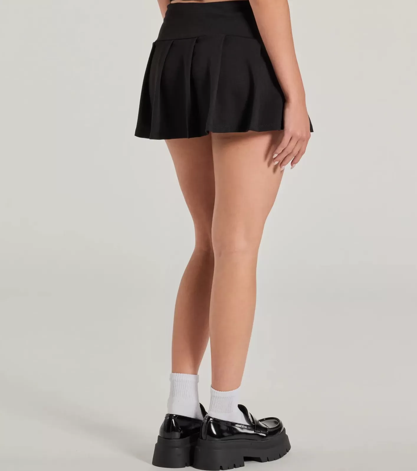 Windsor Style Game High-Rise Buckle Pleated Mini Skort BLACK Hot