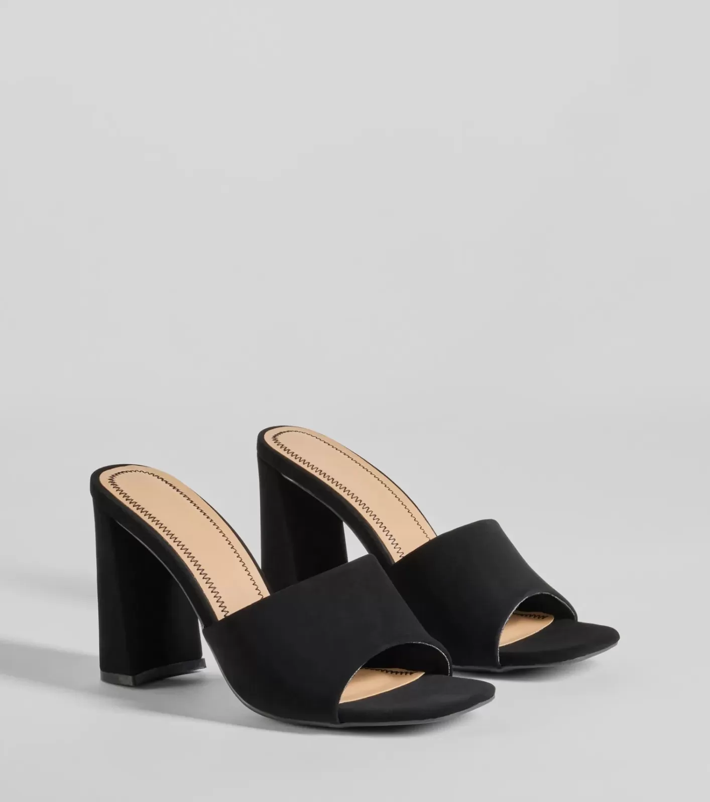 Windsor Stylish As Ever Square Toe Nubuck Block Heels BLACK Cheap