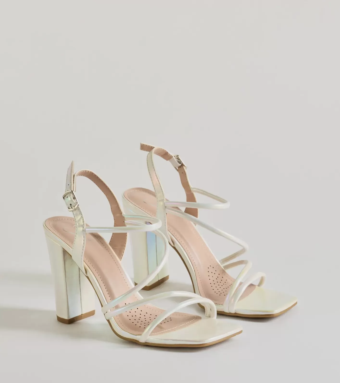 Windsor Stylish Sophistication Strappy Iridescent Block Heels WHITE Outlet