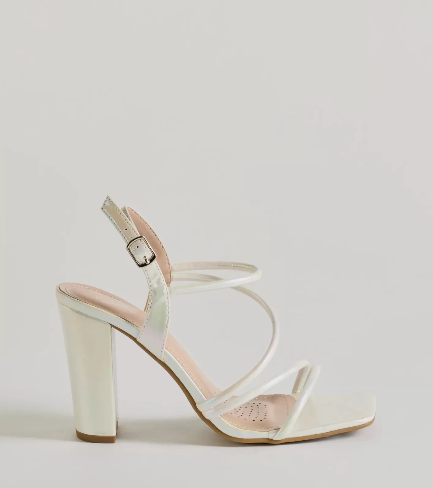 Windsor Stylish Sophistication Strappy Iridescent Block Heels WHITE Outlet