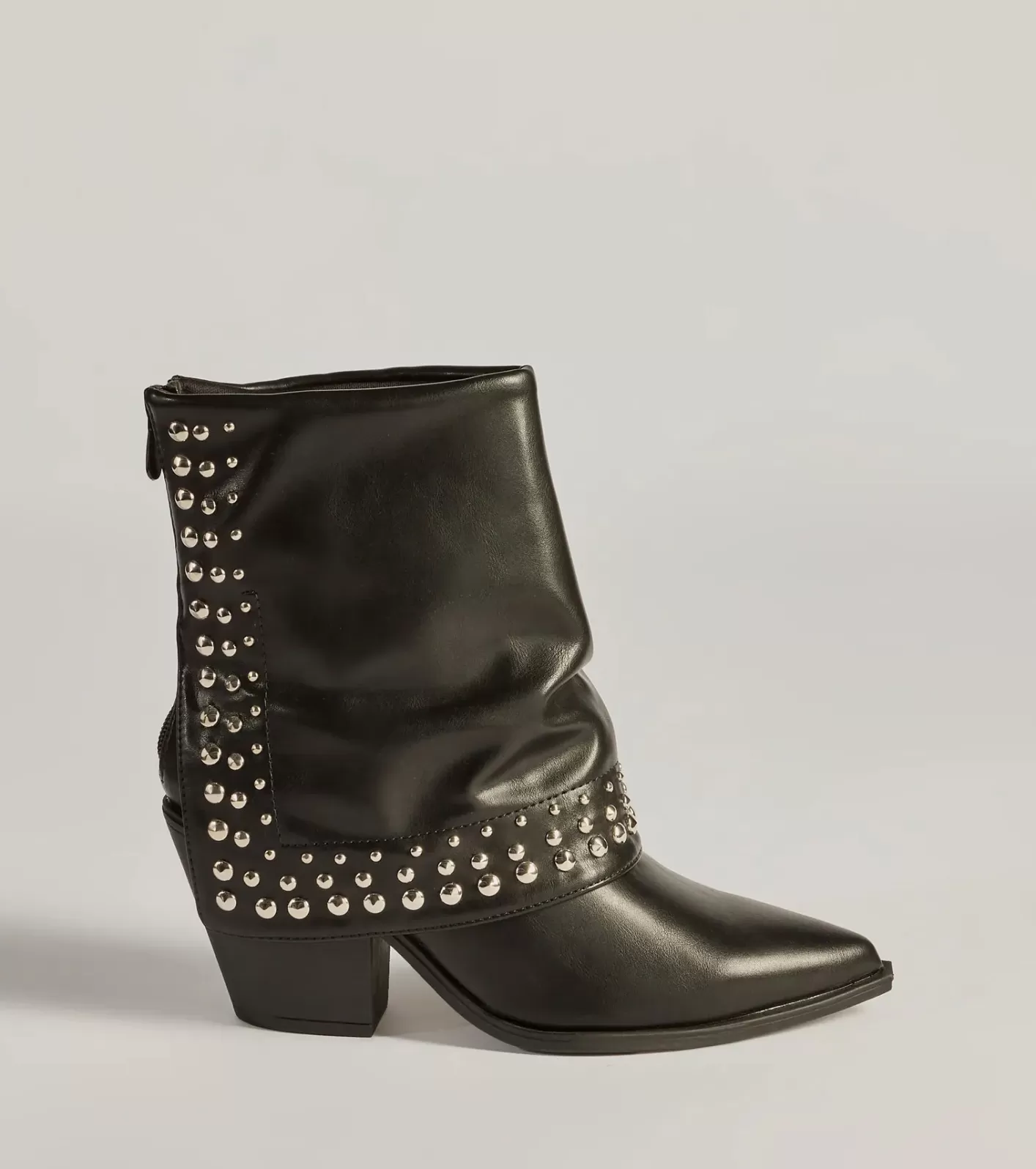 Windsor Stylishly Studded Faux Leather Fold-Over Booties BLACK Discount