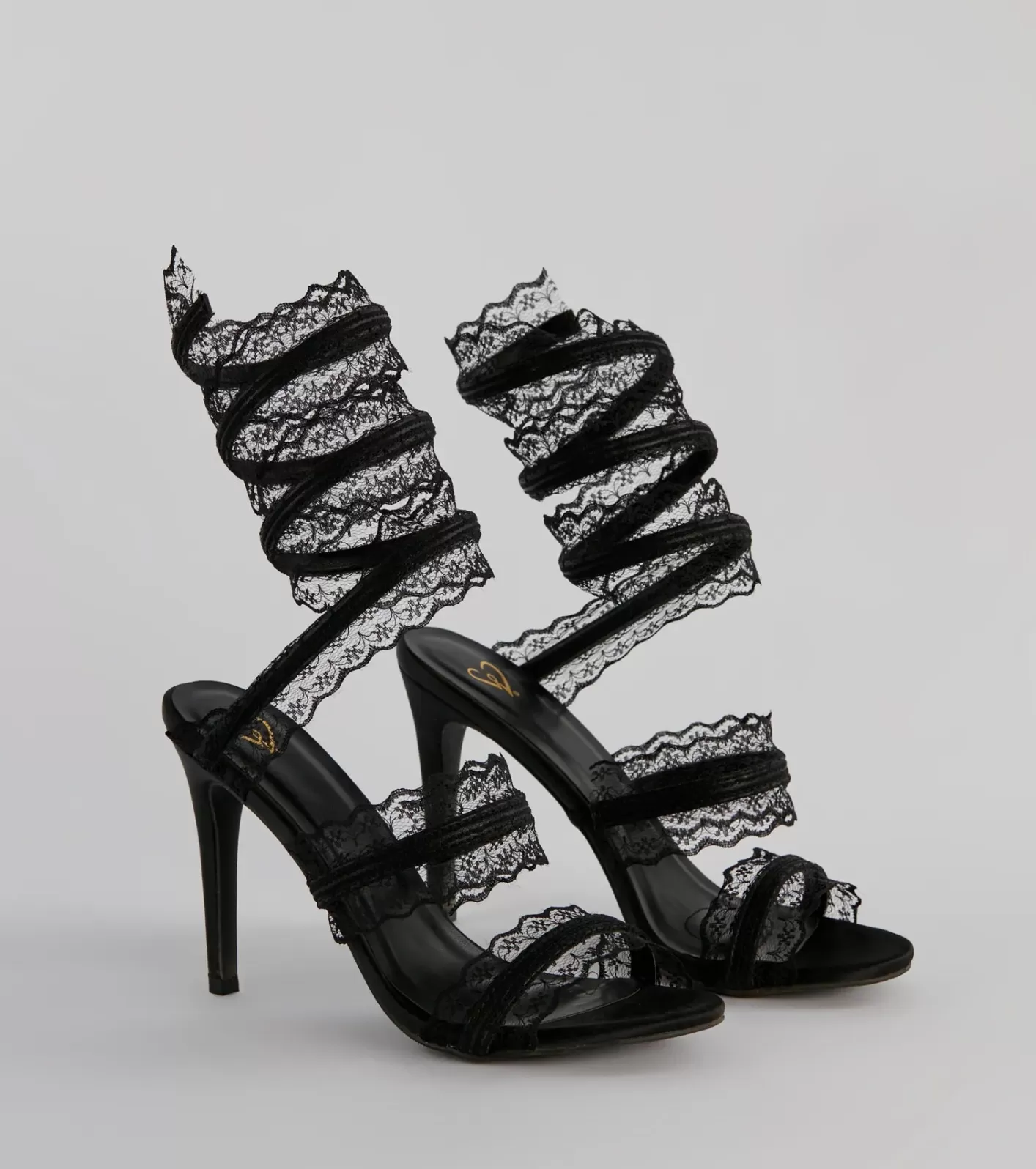 Windsor Sultry Lace Spiral Strap Stiletto Heels BLACK Hot