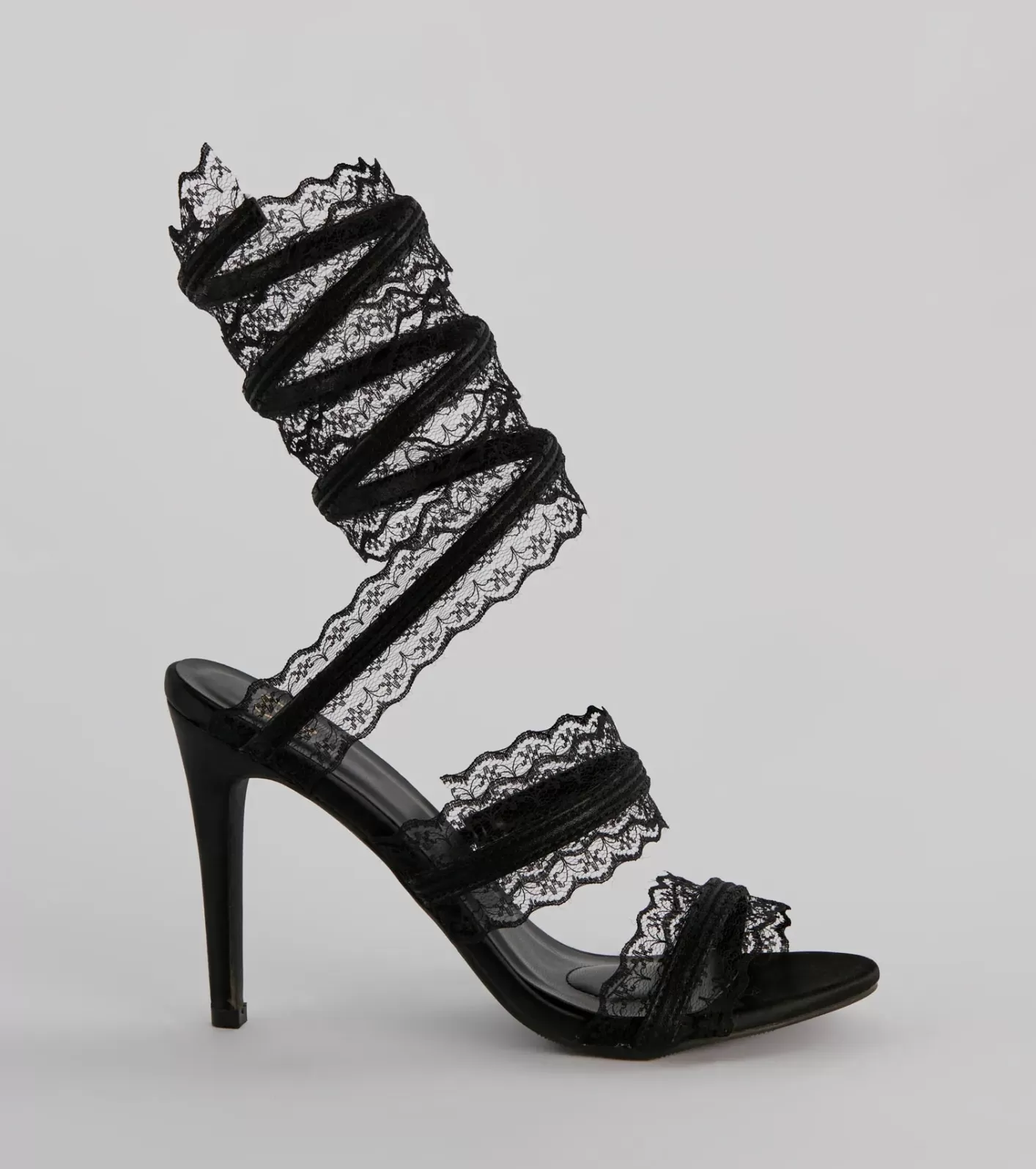 Windsor Sultry Lace Spiral Strap Stiletto Heels BLACK Hot