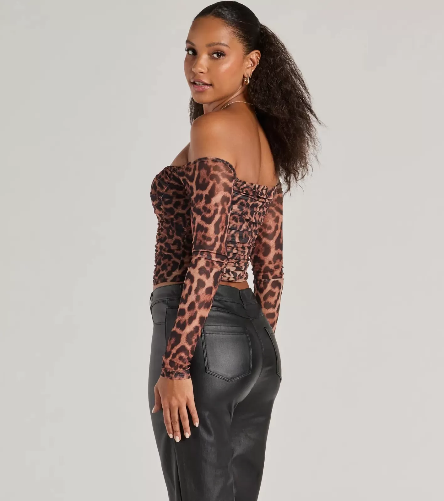 Windsor Sultry Print Mesh Off-The-Shoulder Top LEOPARD Outlet