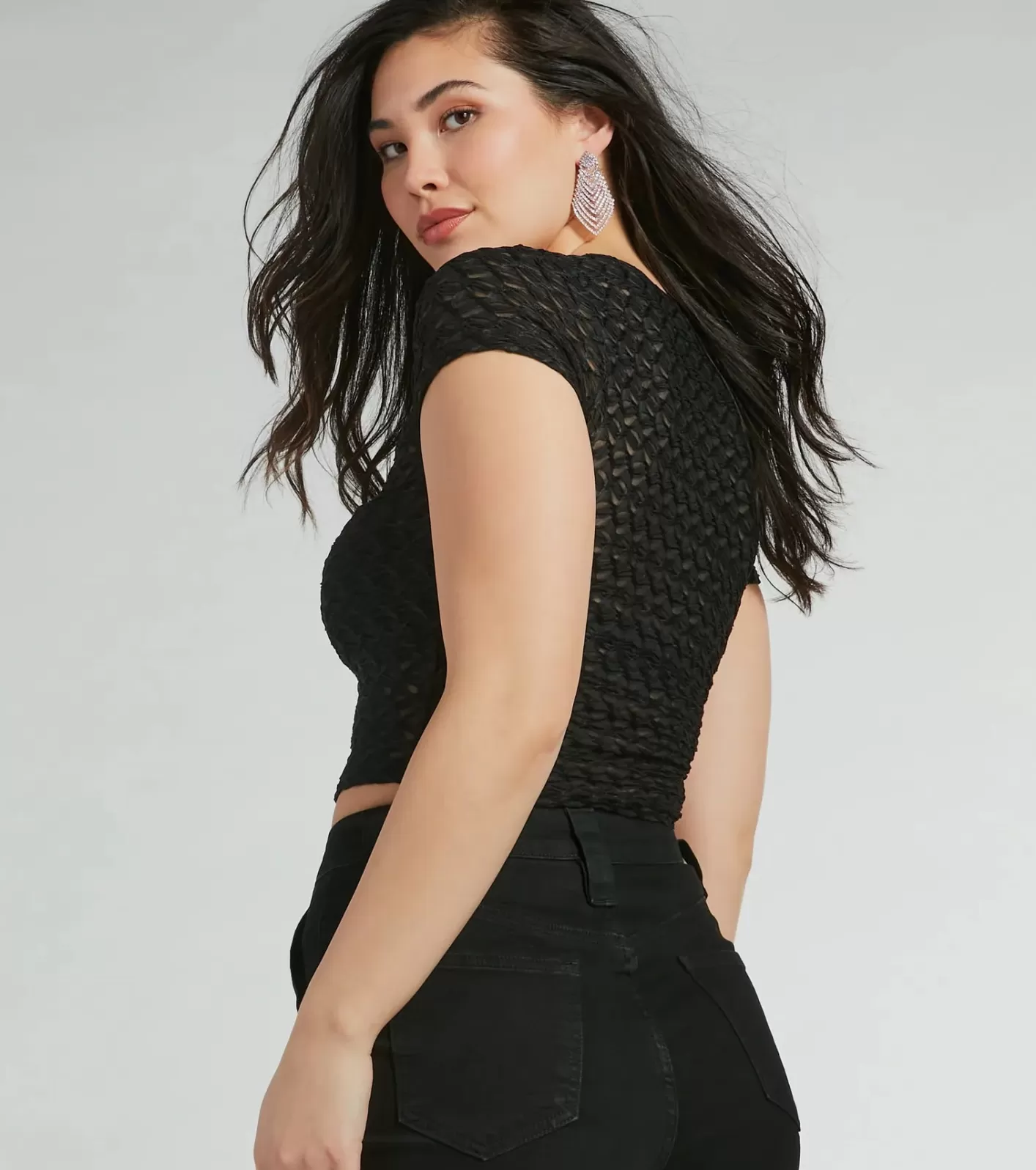 Windsor Sultry Sheer Textured Knit Top BLACK Outlet