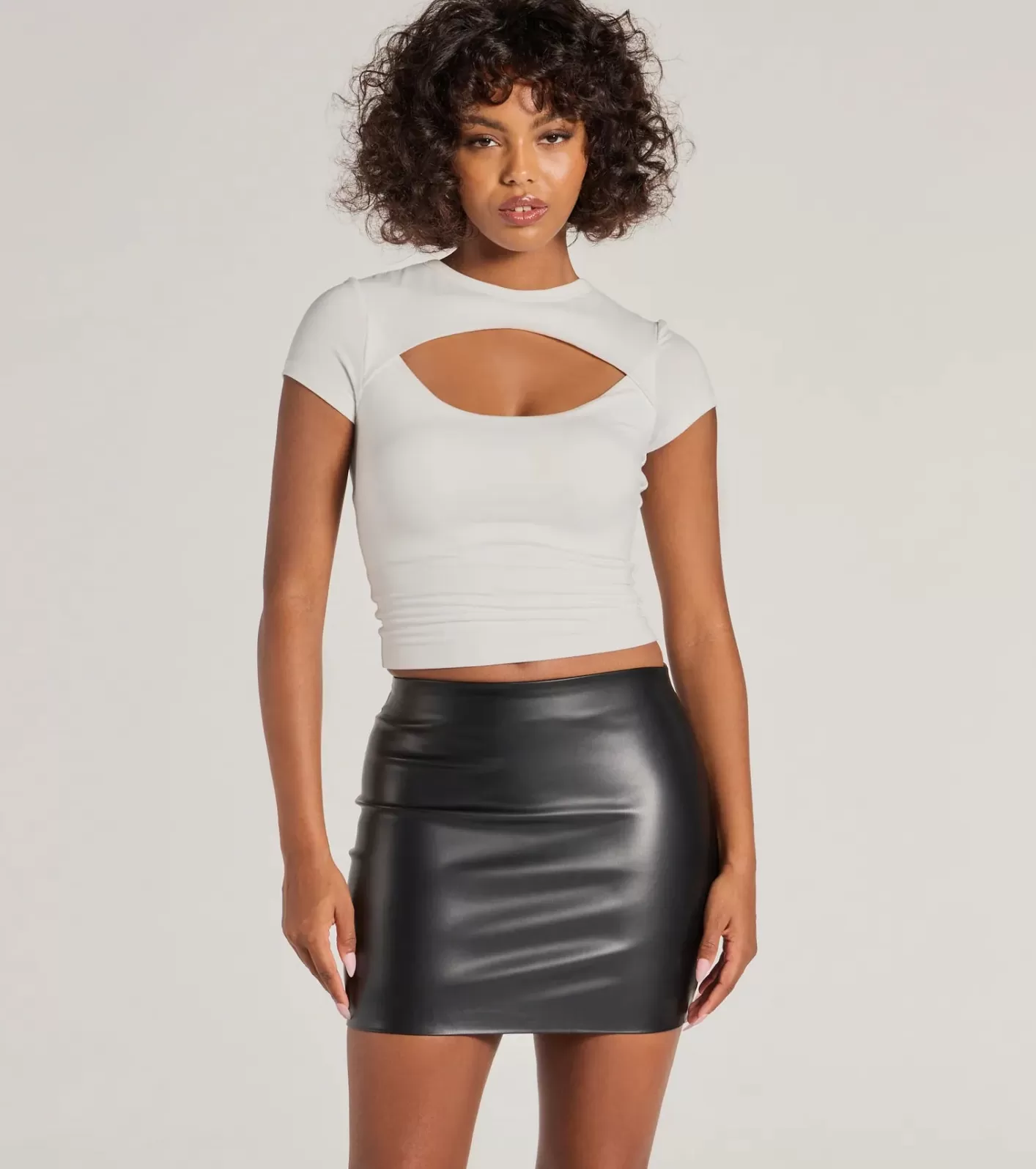 Windsor Sultry Sleek Faux Leather Bodycon Mini Skirt BLACK Discount