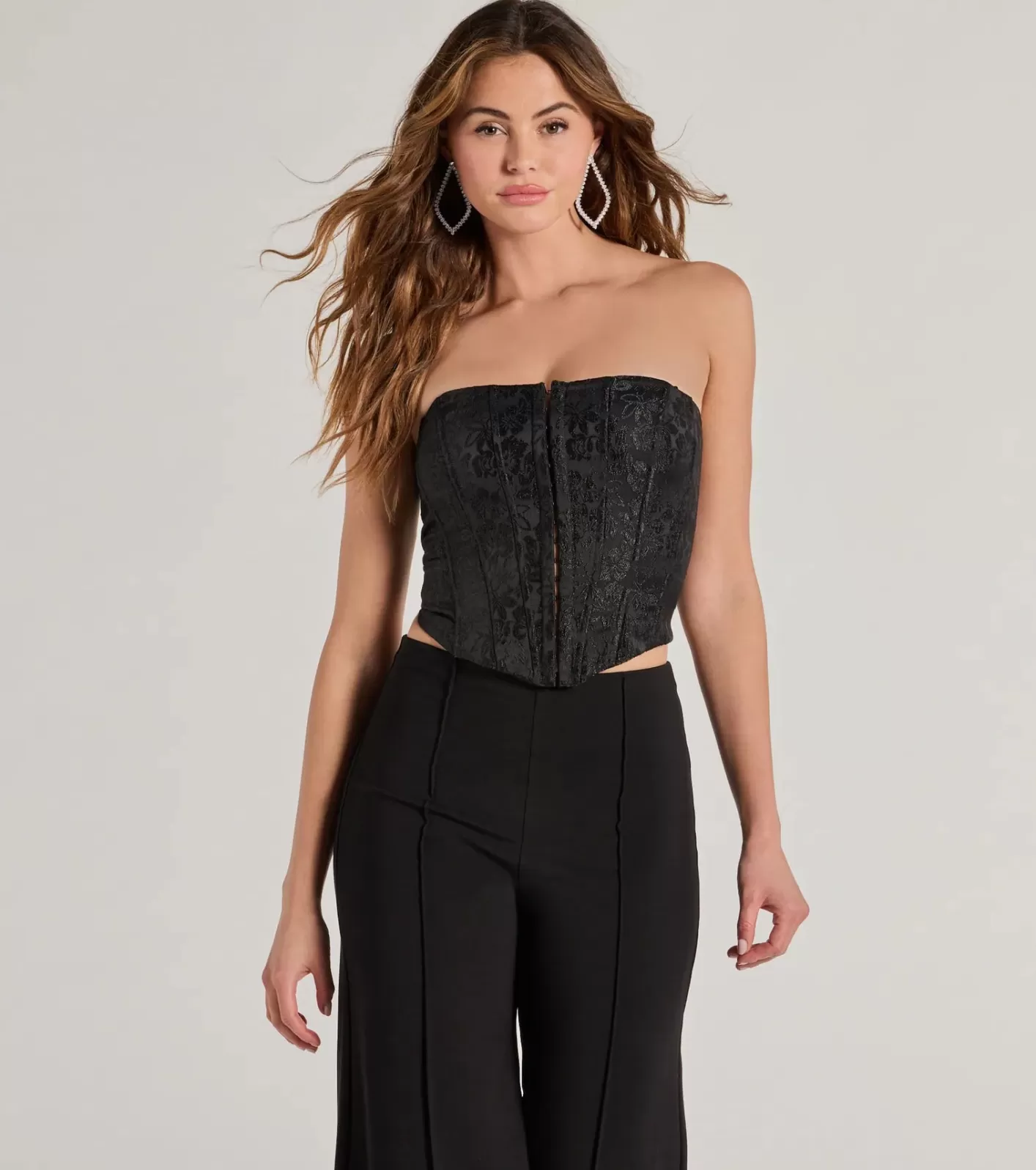 Windsor Sultry Strapless Floral Jacquard Corset Top BLACK Sale