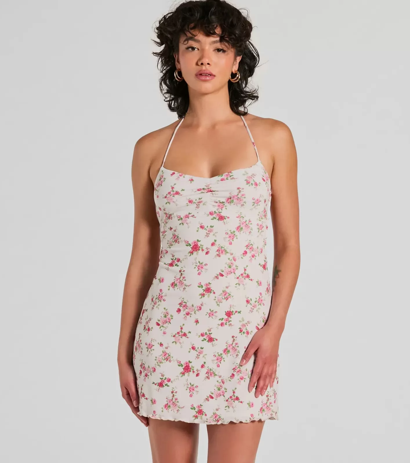 Windsor Summer Loving Halter Strappy Floral Mini Dress IVORY Online