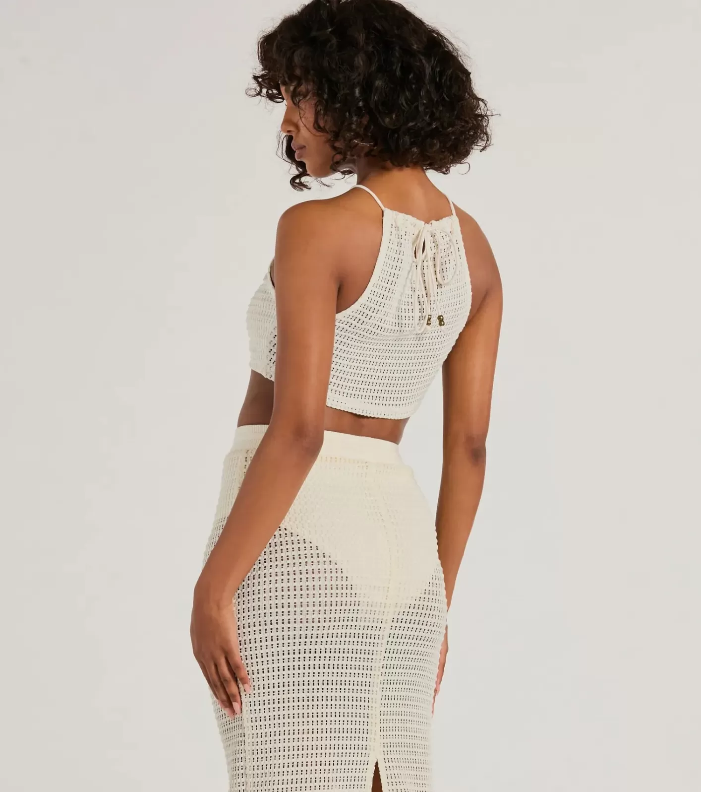 Windsor Sunny Chic Halter Ruched Crochet Crop Top NATURAL Cheap