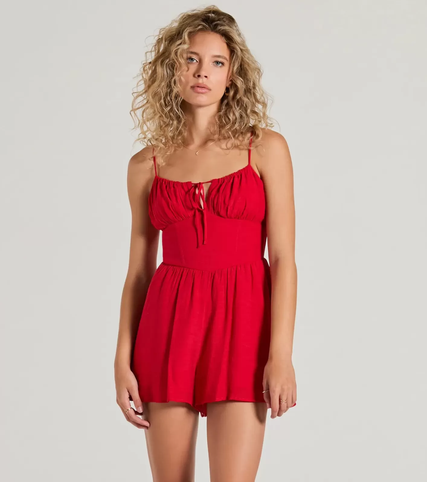 Windsor Sunny Style Sleeveless Square Neck Flowy Romper RED Fashion