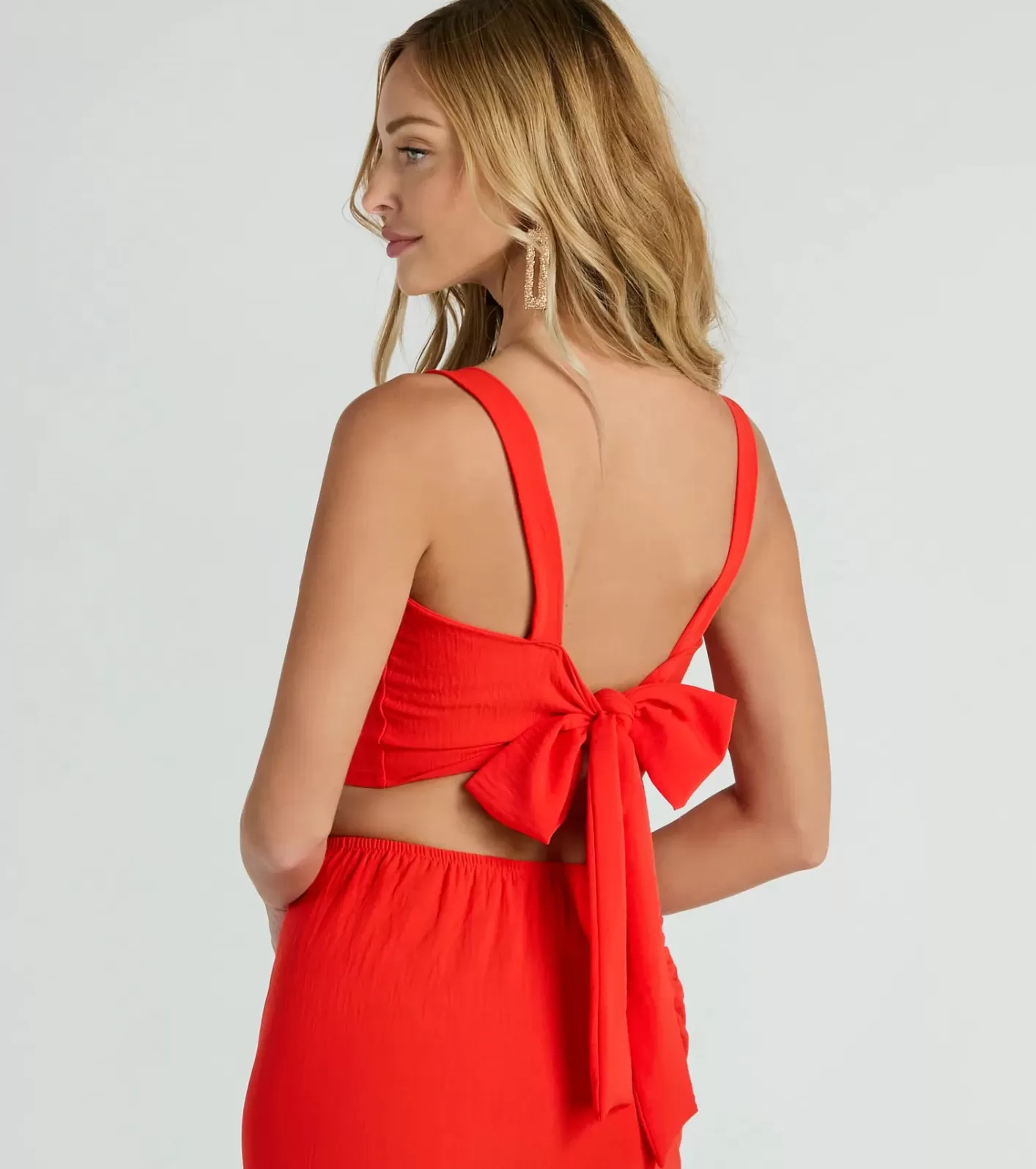 Windsor Sunny Vibes Bow Back Woven Crop Top ORANGE Best