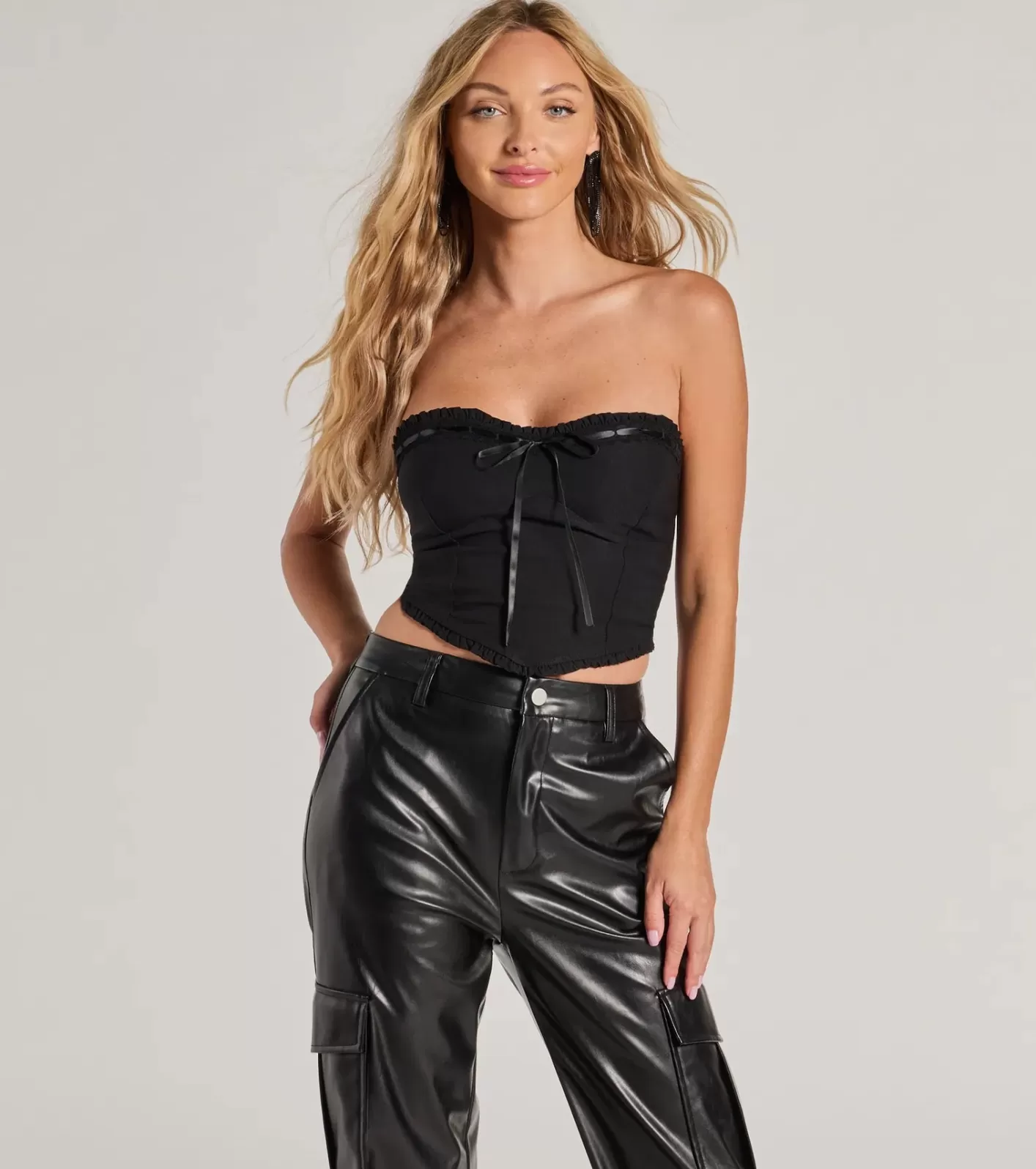 Windsor Sweet and Sultry Cropped Ribbon Corset Top BLACK Shop