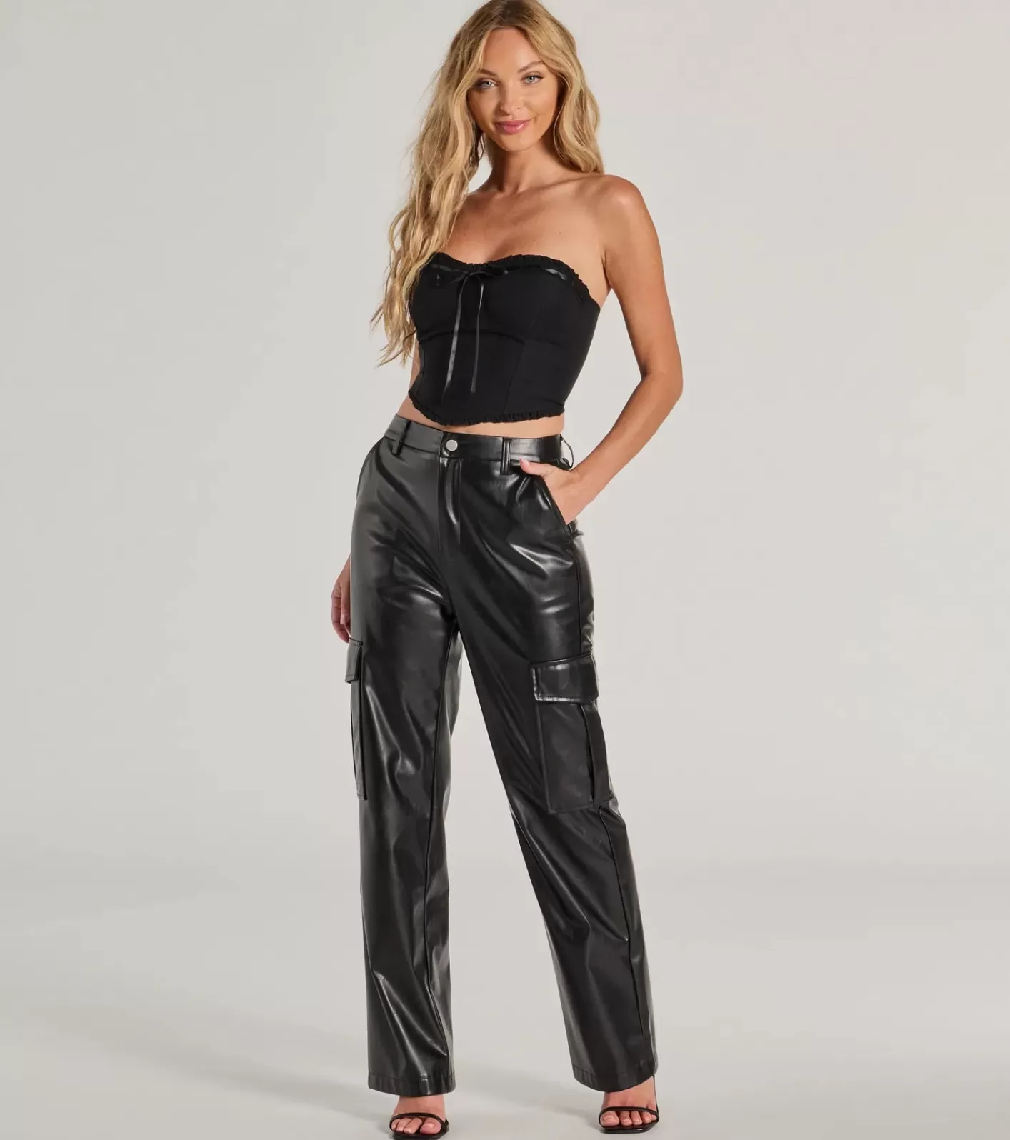 Windsor Sweet and Sultry Cropped Ribbon Corset Top BLACK Shop