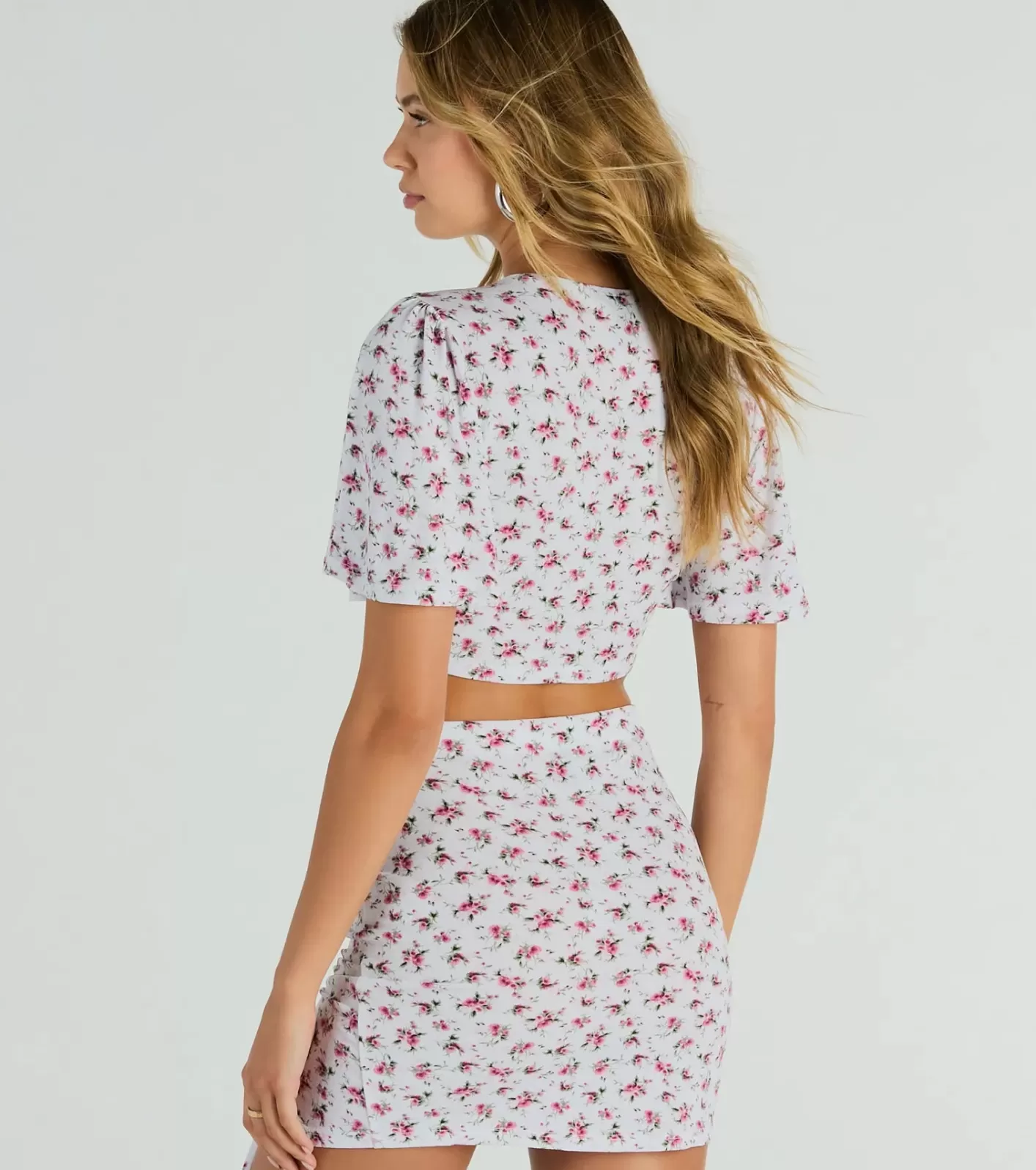 Windsor Sweet Flirt Flutter-Sleeve Ditsy Floral Tie-Front Top IVORY Online