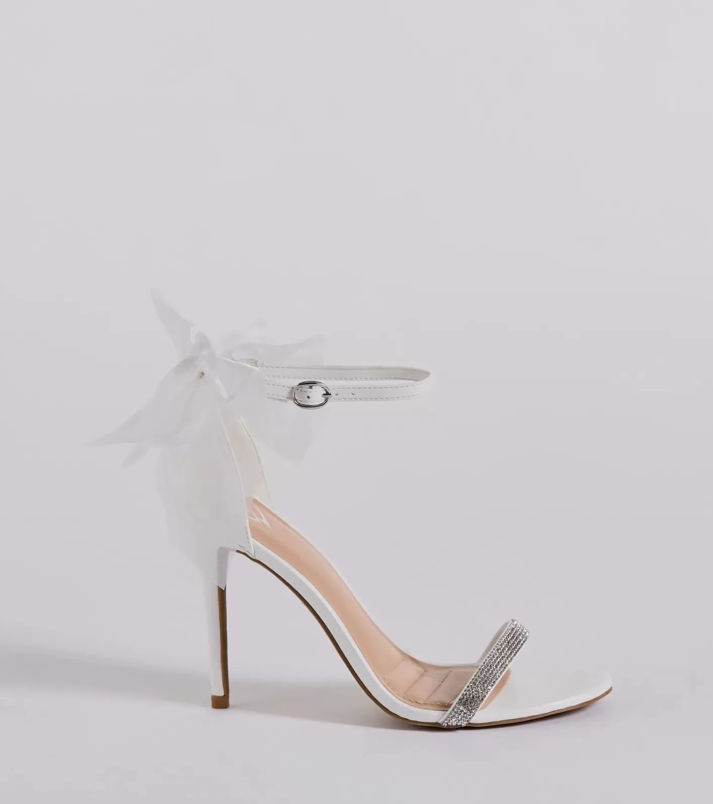 Windsor Sweet Glam Bow Detail Rhinestone Strap Stiletto Heels WHITE New