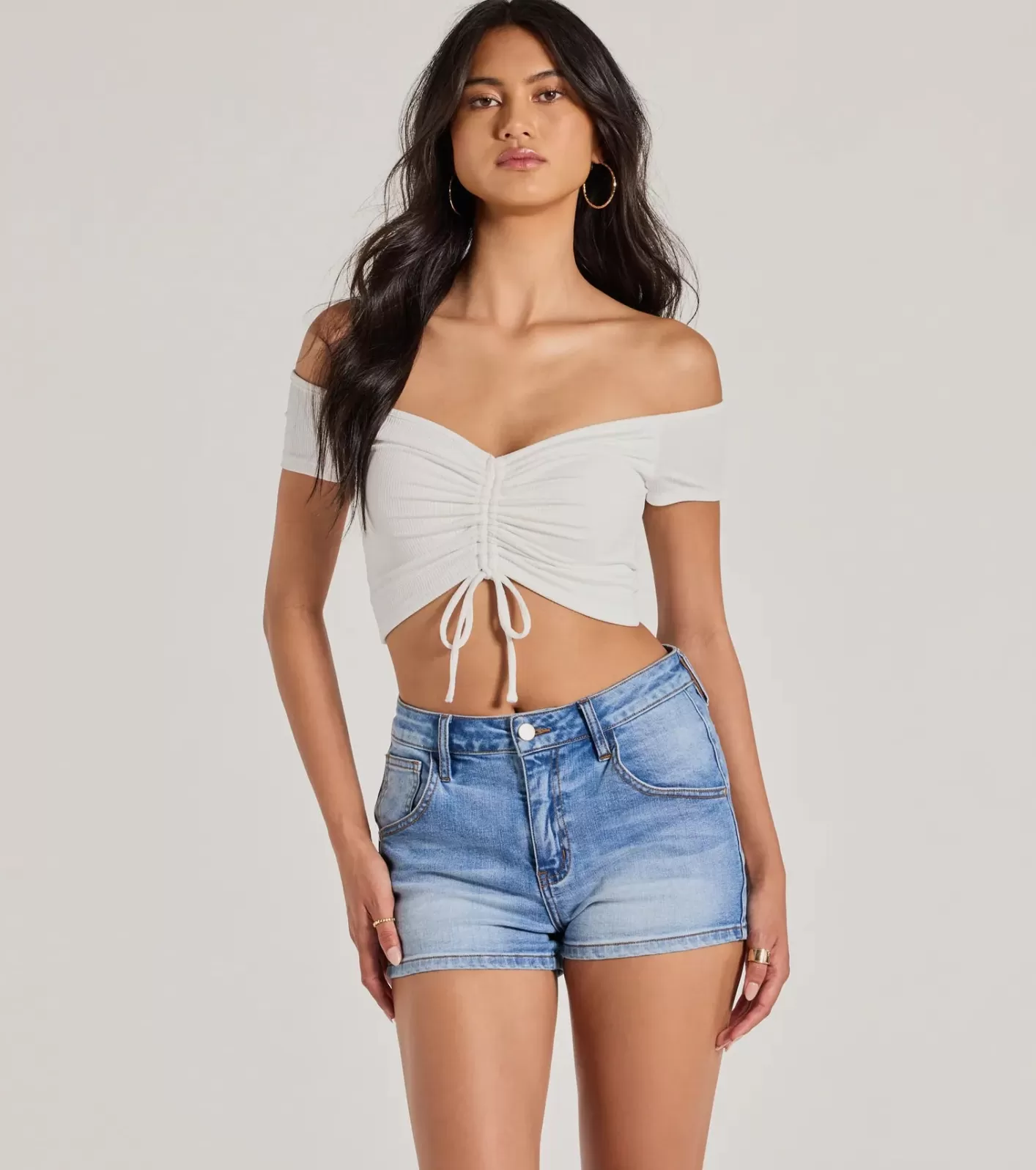 Windsor Sweet One Off-The-Shoulder Crop Top WHITE Cheap