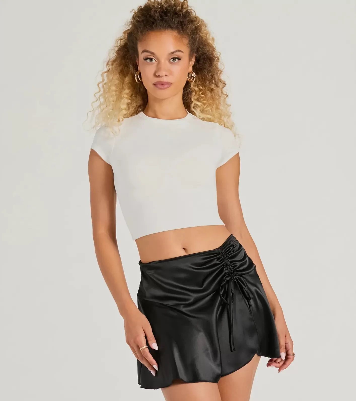 Windsor Sweetest Ever Bow Detail Satin Mini Skirt BLACK Best Sale