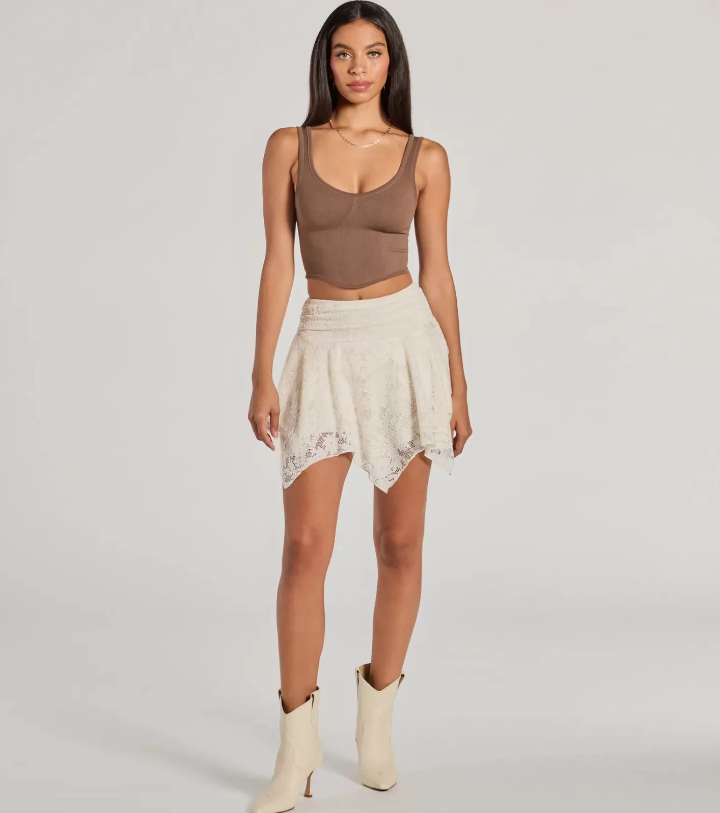 Windsor Sweetest Vibe Hanky Hem Lace Mini Skort IVORY Hot