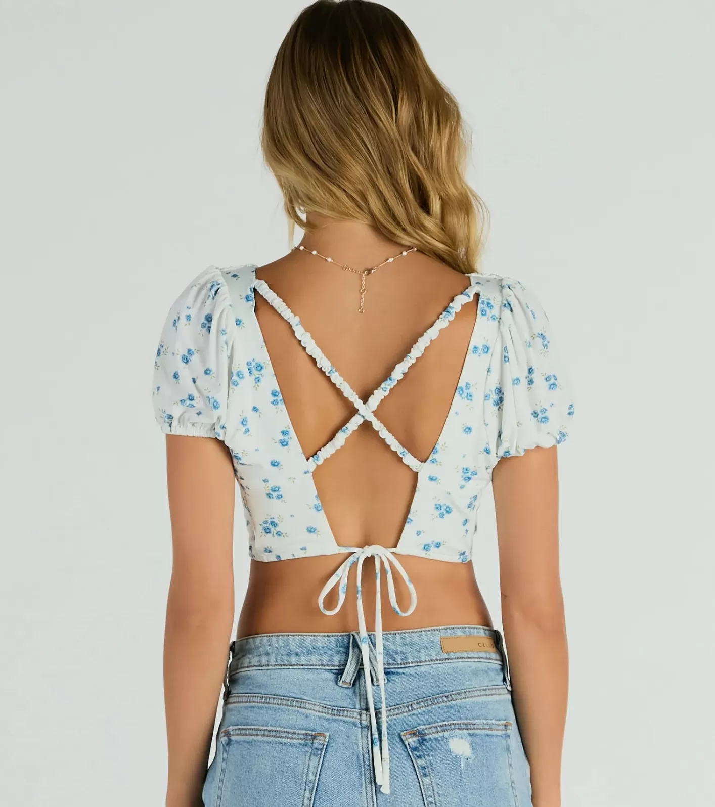 Windsor Sweetheart Vibes Strappy Back Floral Crop Top IVORY Shop