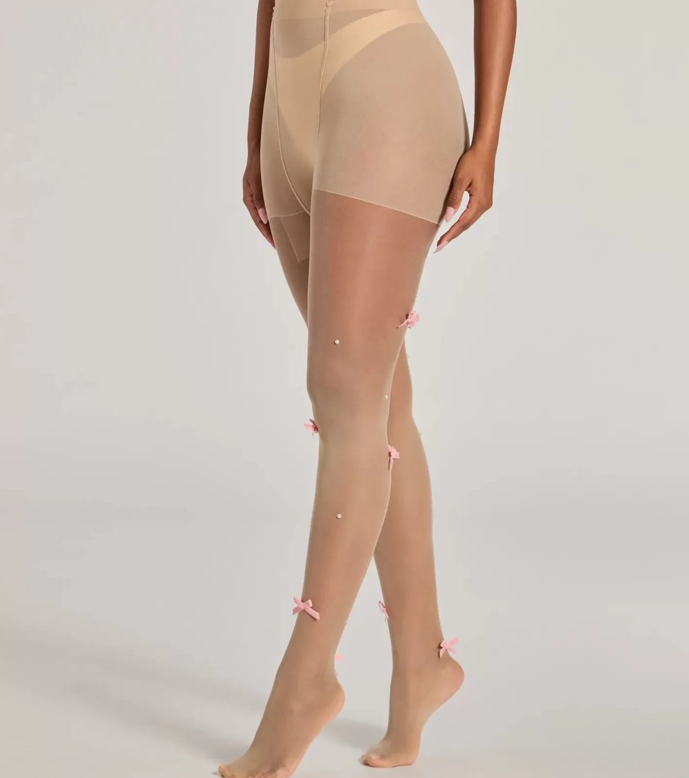 Windsor Sweetly Chic Faux Pearl And Bow Sheer Tights NUDE Cheap