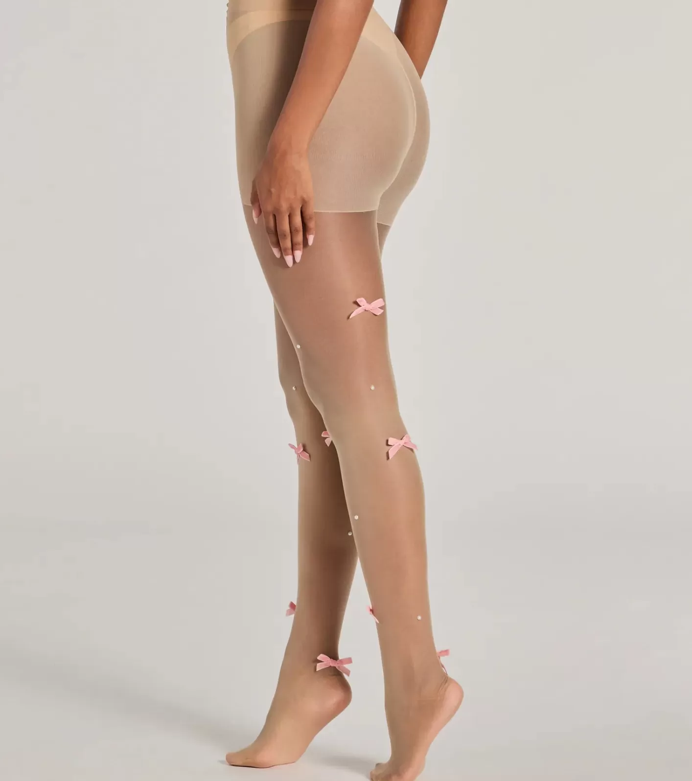 Windsor Sweetly Chic Faux Pearl And Bow Sheer Tights NUDE Cheap