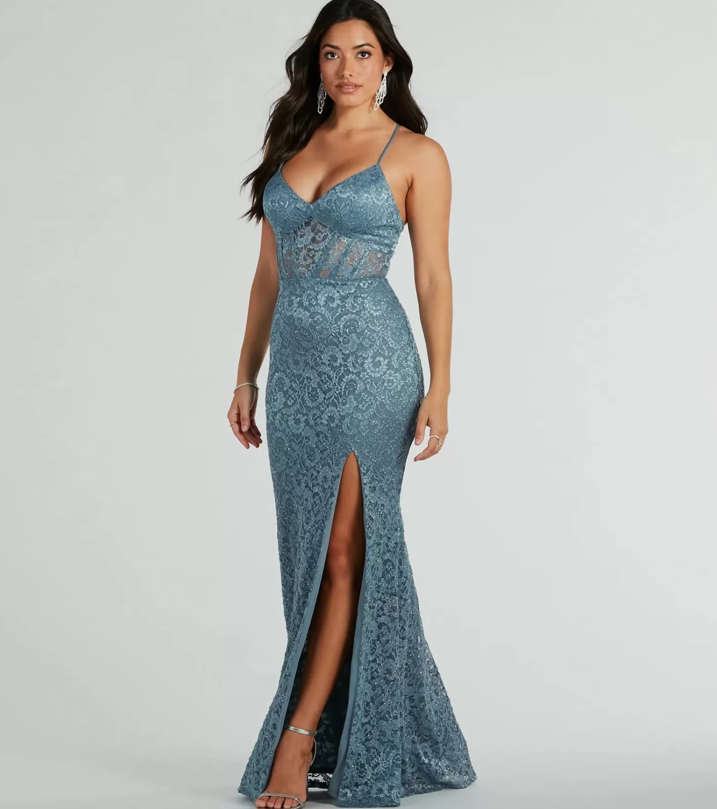 Windsor Teresa Lace Up Corset Mermaid Lace Formal Dress DENIM Online