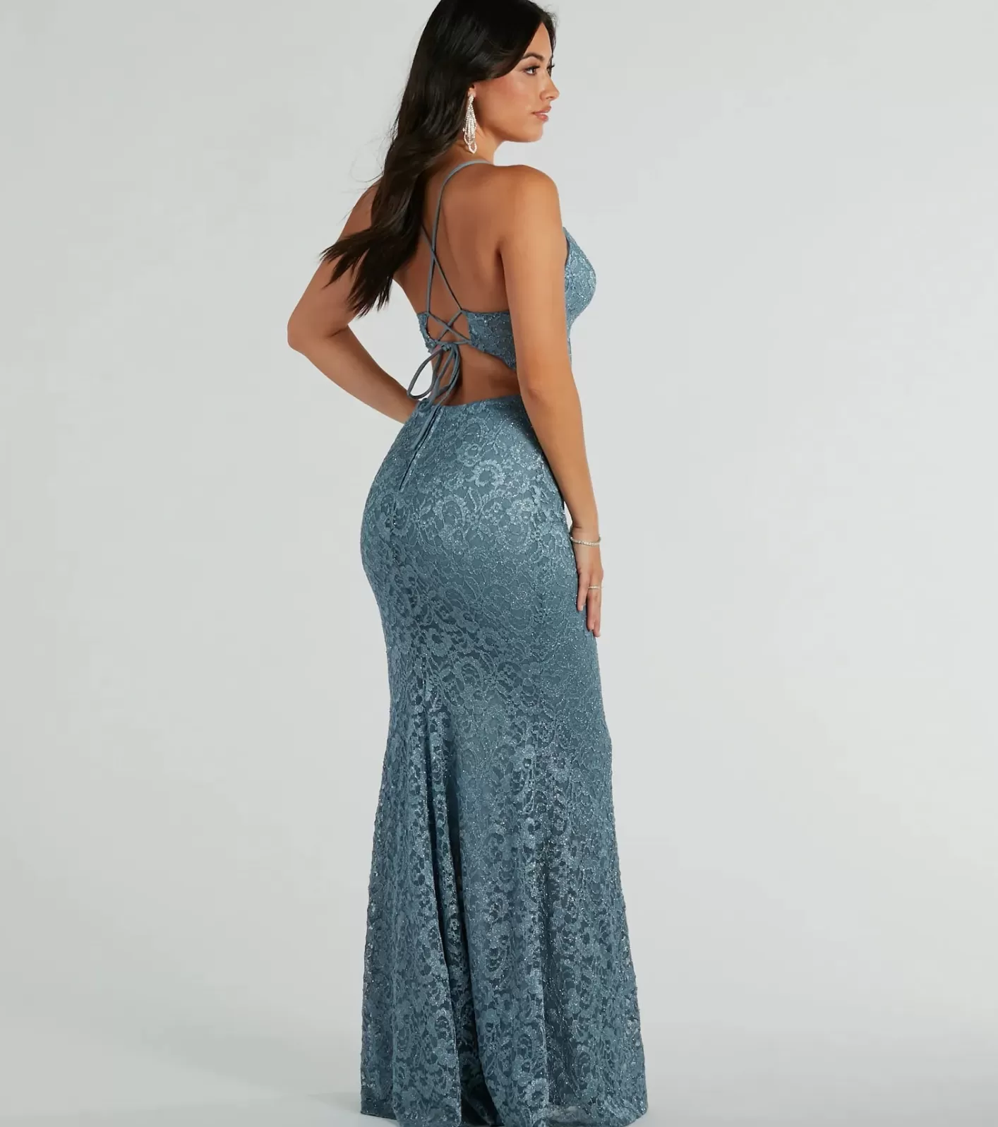 Windsor Teresa Lace Up Corset Mermaid Lace Formal Dress DENIM Online