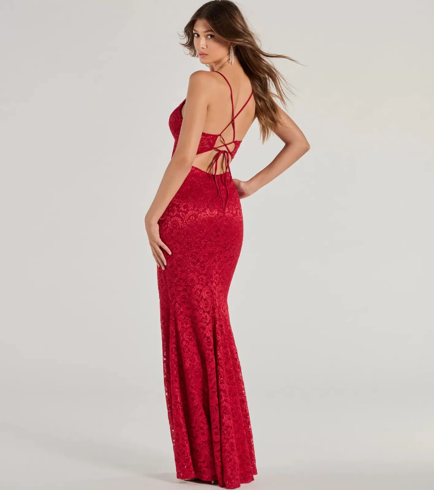 Windsor Teresa Lace Up Corset Mermaid Lace Formal Dress RED Online