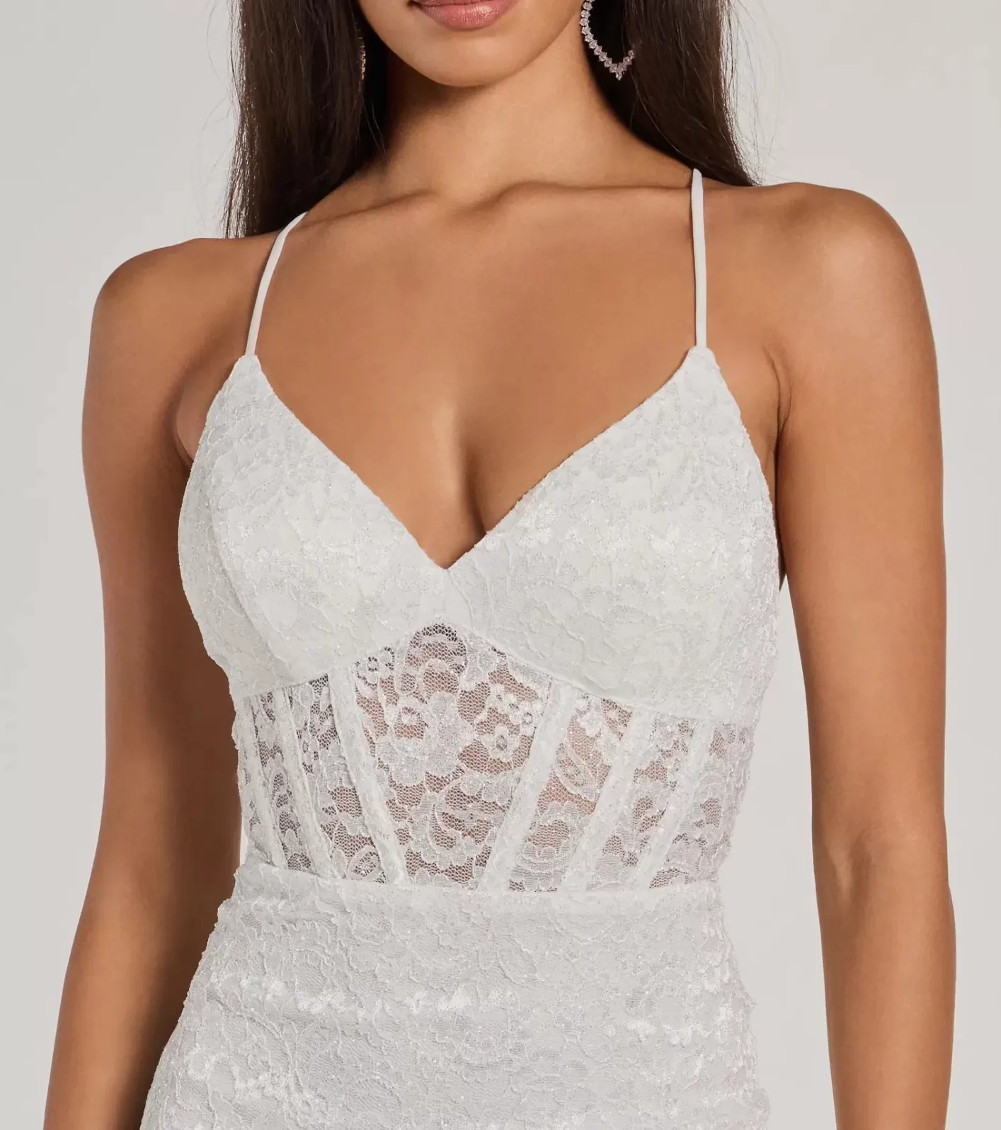 Windsor Teresa Lace Up Corset Mermaid Lace Formal Dress WHITE Clearance