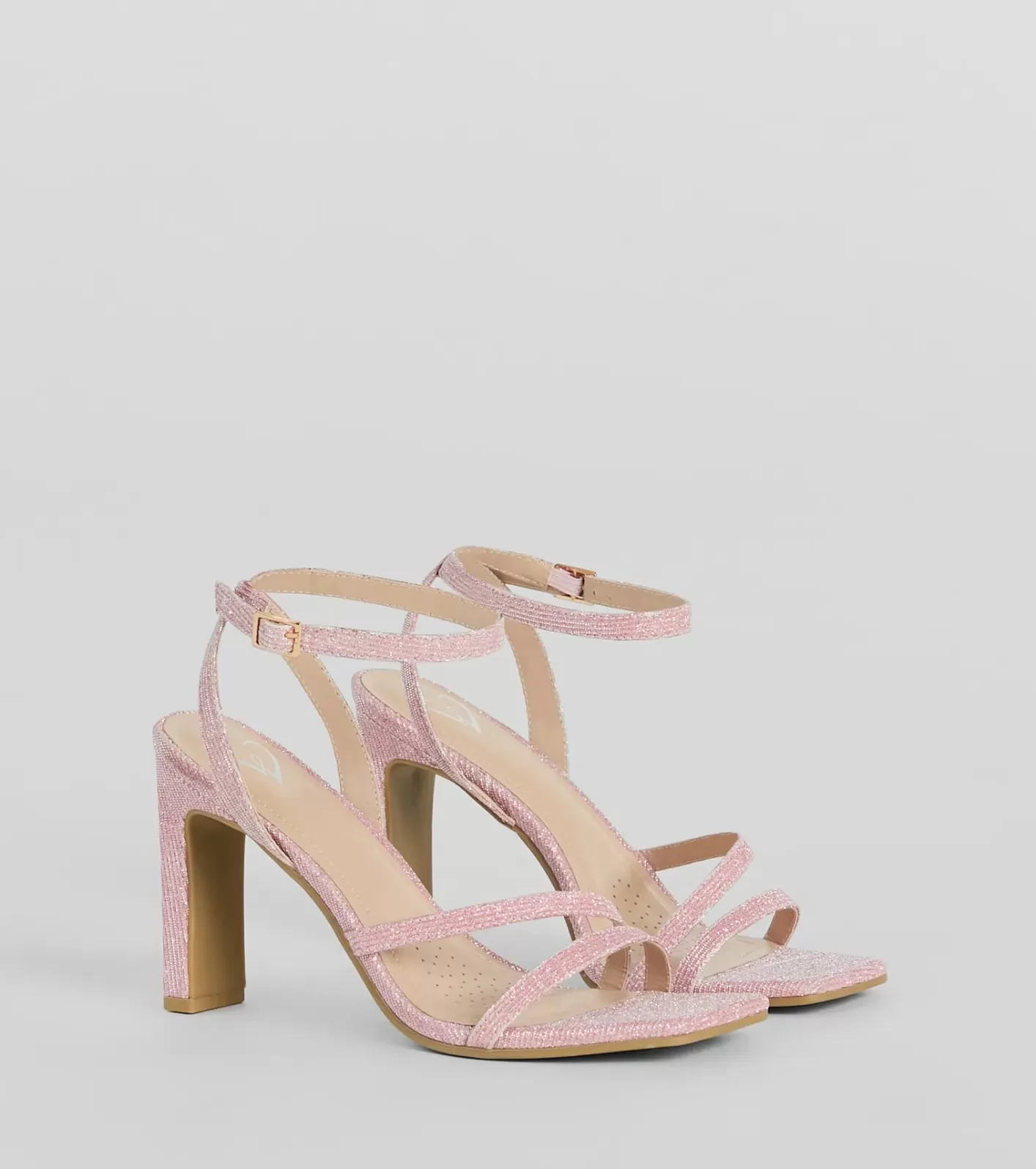 Windsor Time To Shine Glitter Strappy Block Heels PINK Fashion