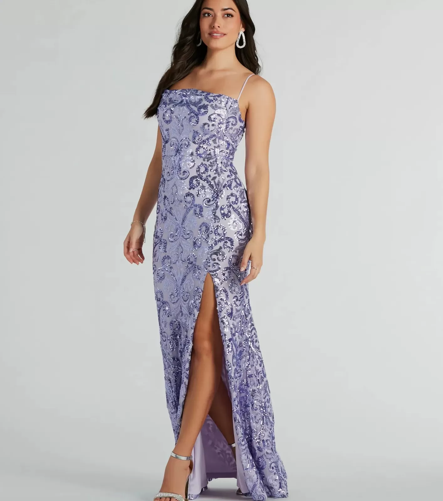 Windsor Tori Cowl Neck Mermaid Sequin Mesh Formal Dress PURPLE Store