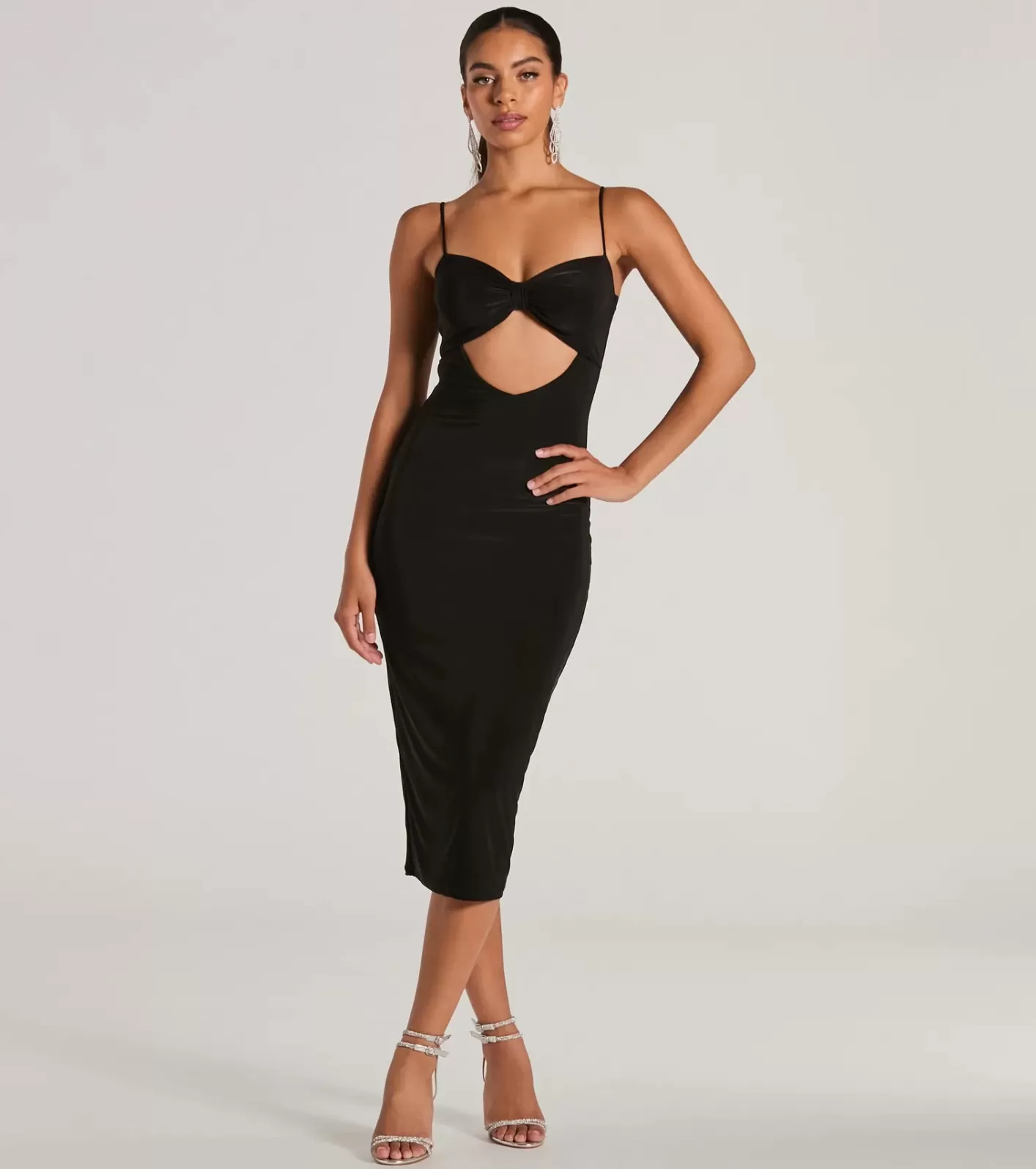 Windsor Treat Yourself Sleeveless Bow Cutout Midi Dress BLACK Online