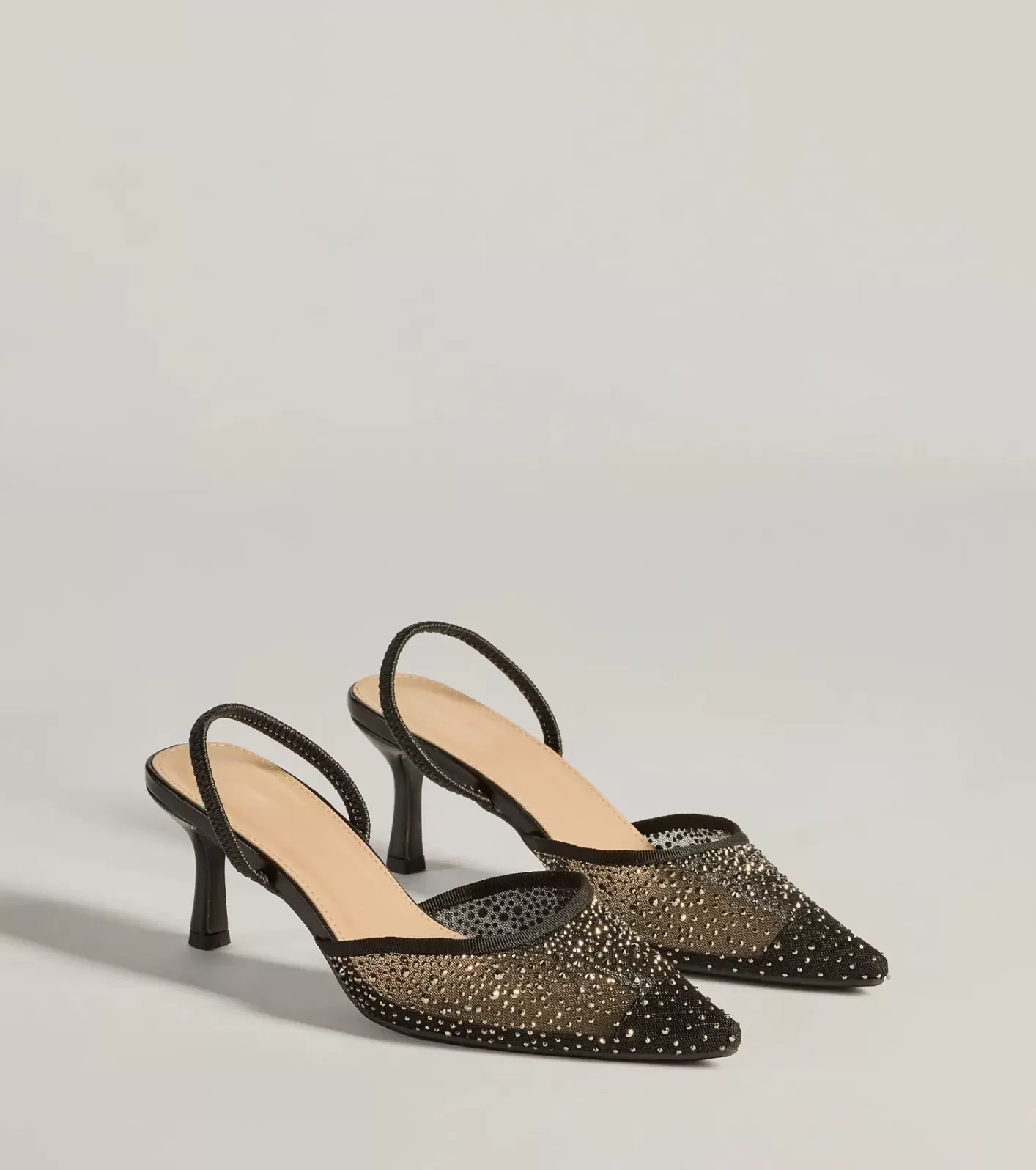 Windsor Trend Alert Rhinestone Mesh Sling-Back Kitten Heels BLACK Cheap