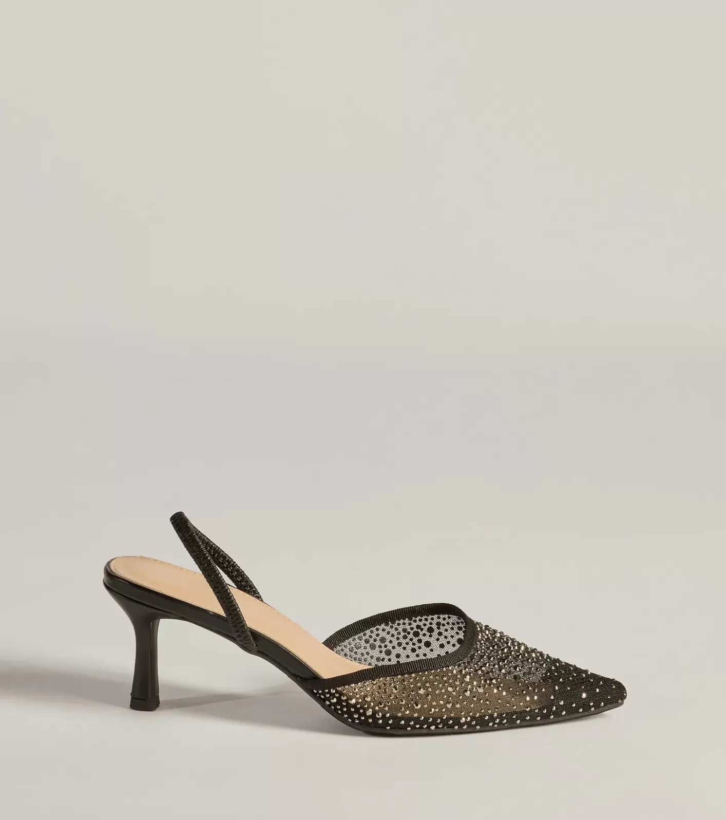 Windsor Trend Alert Rhinestone Mesh Sling-Back Kitten Heels BLACK Cheap