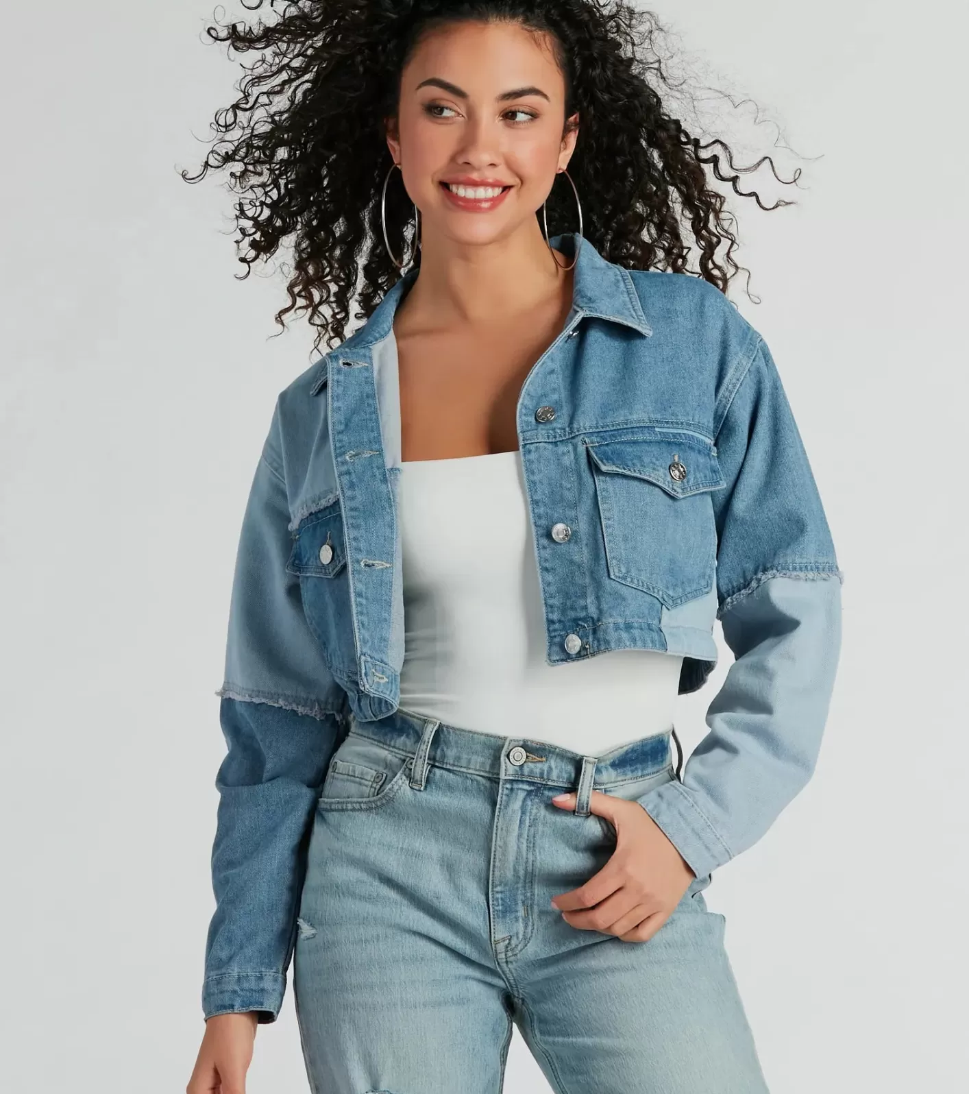 Windsor Trendsetter Patchwork Cropped Jean Jacket DENIM Best