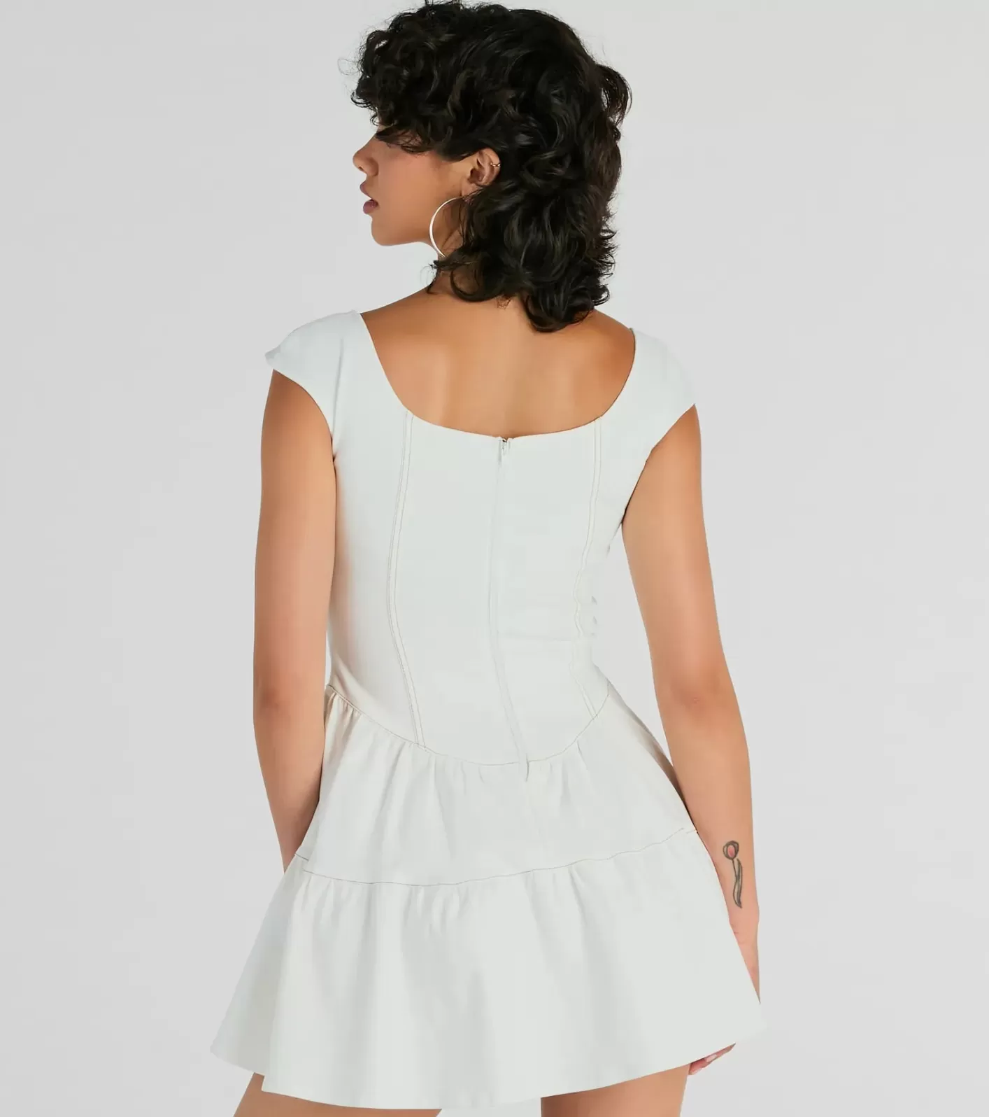Windsor Trendsetting Effect Ruffled Denim Skater Dress WHITE Flash Sale