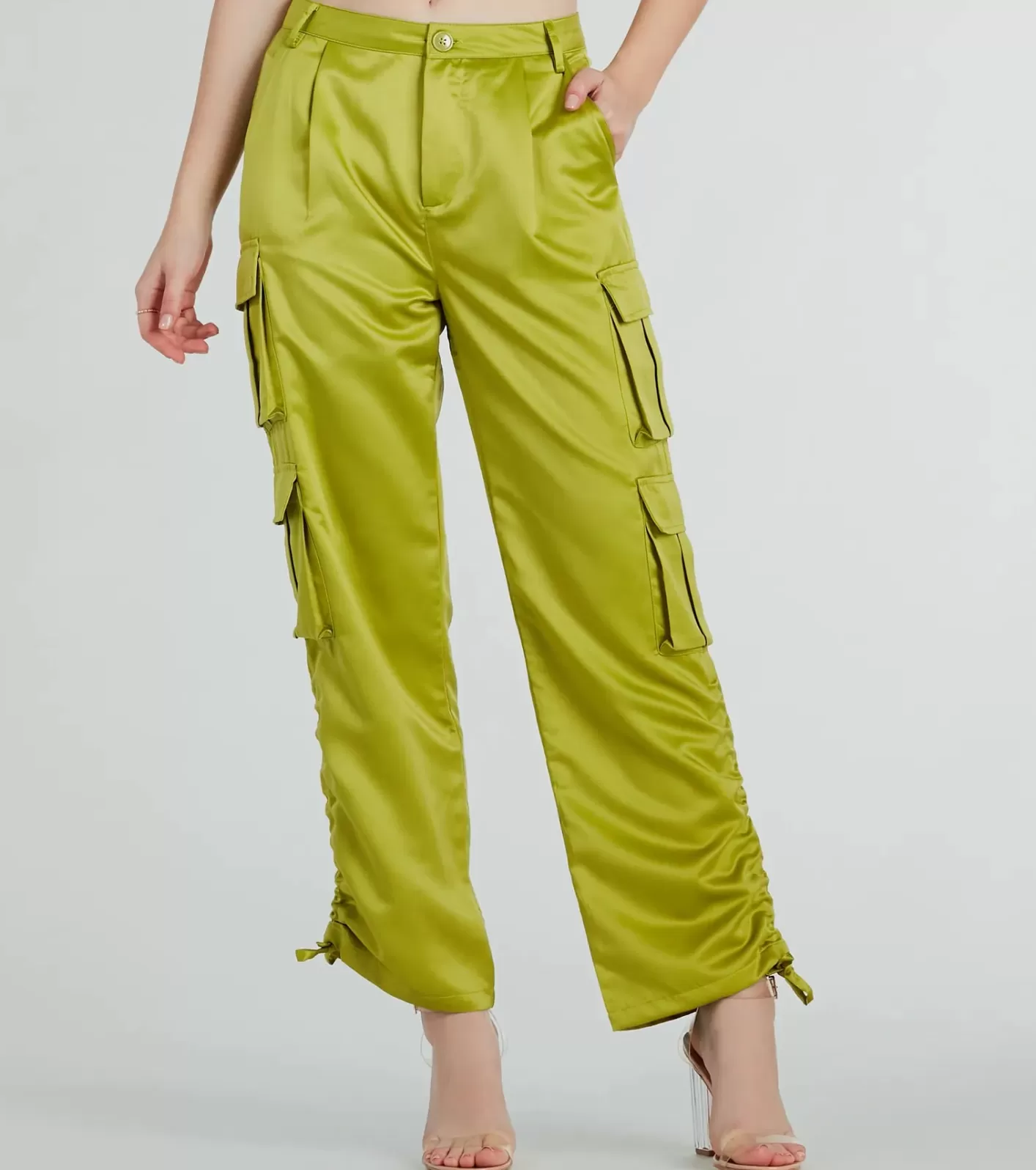 Windsor Trendy Babe Satin Cargo Pants LIME Store