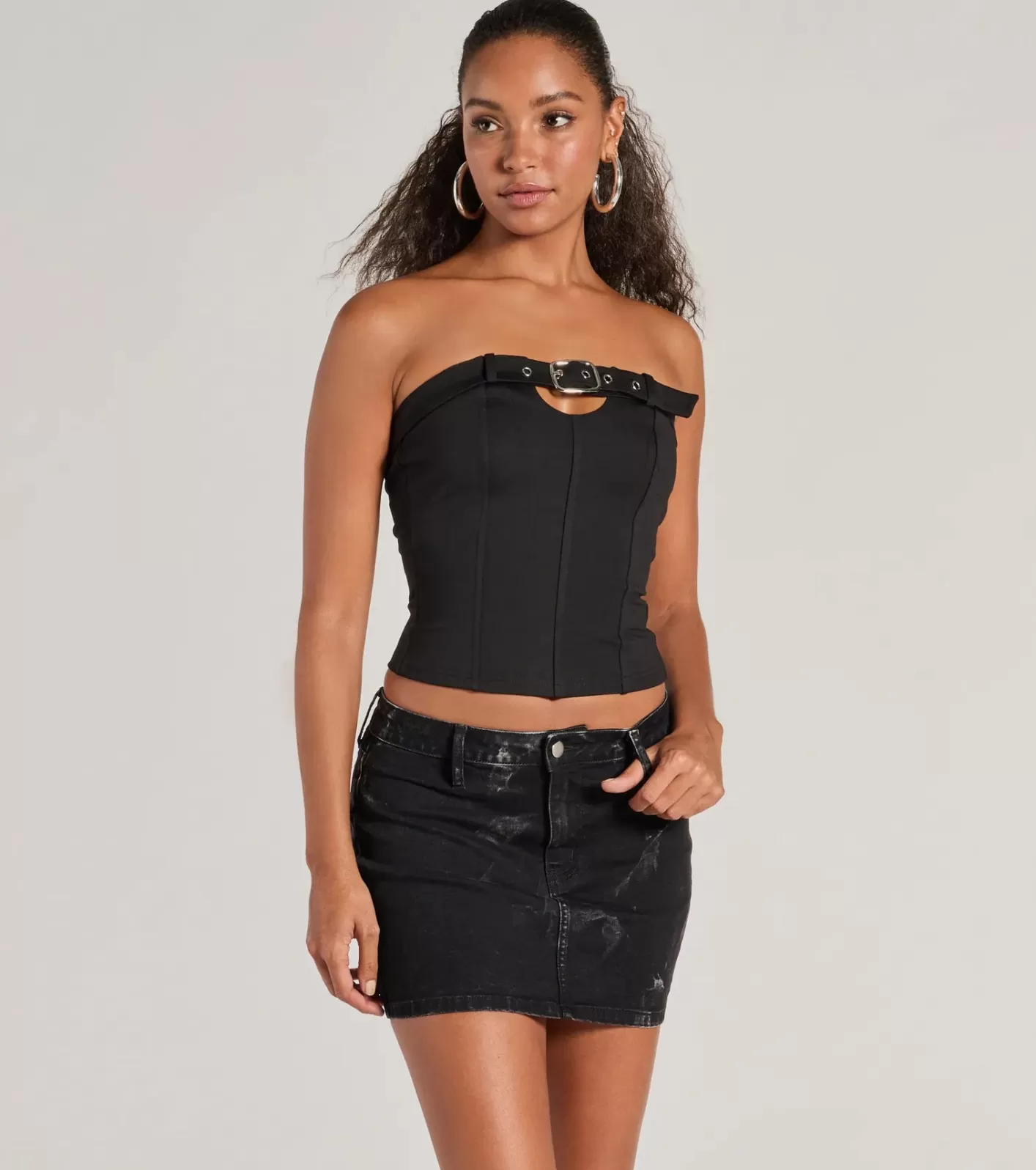 Windsor Trendy Edge Buckle Strap Tube Top BLACK Store