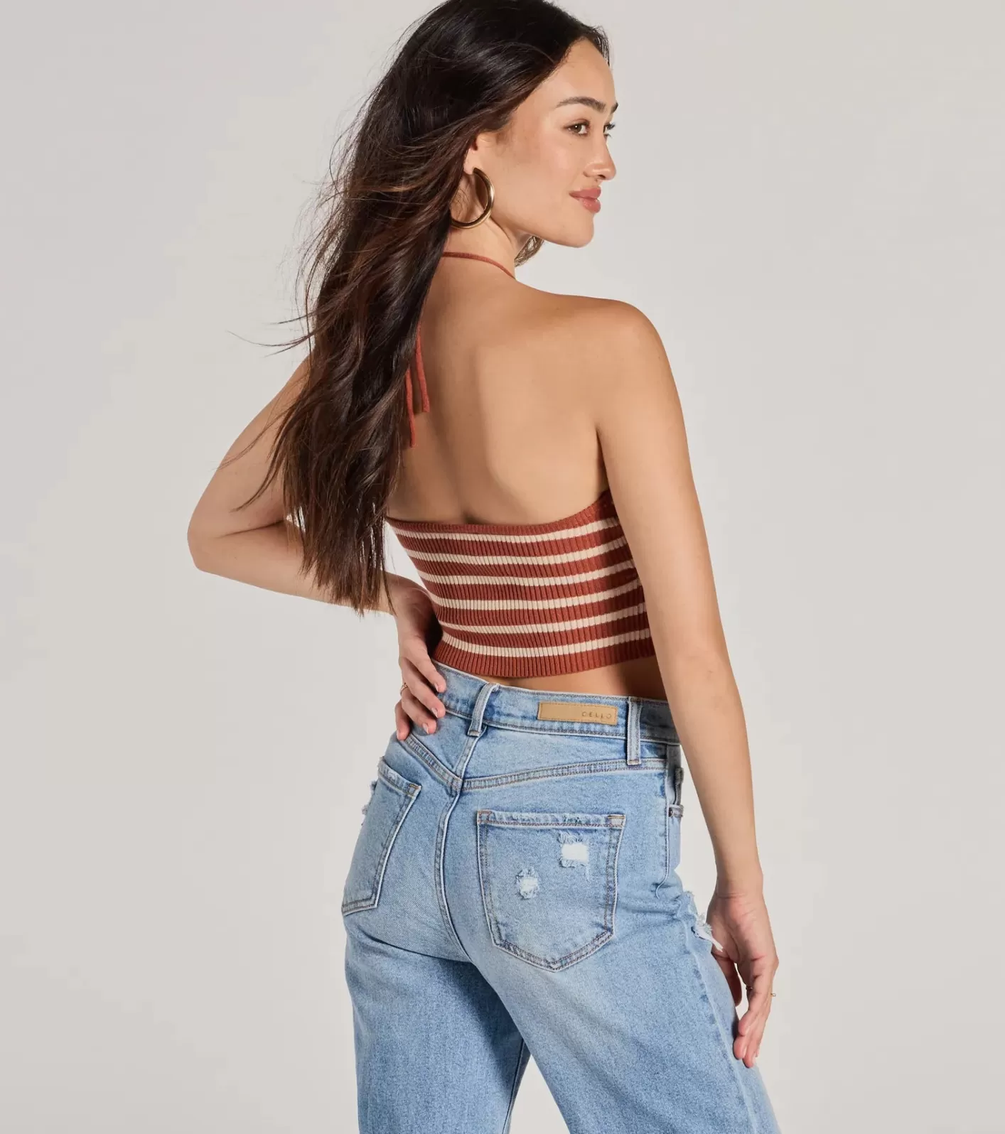 Windsor Trendy In Stripes Halter Rib Knit Crop Top MULTI Sale