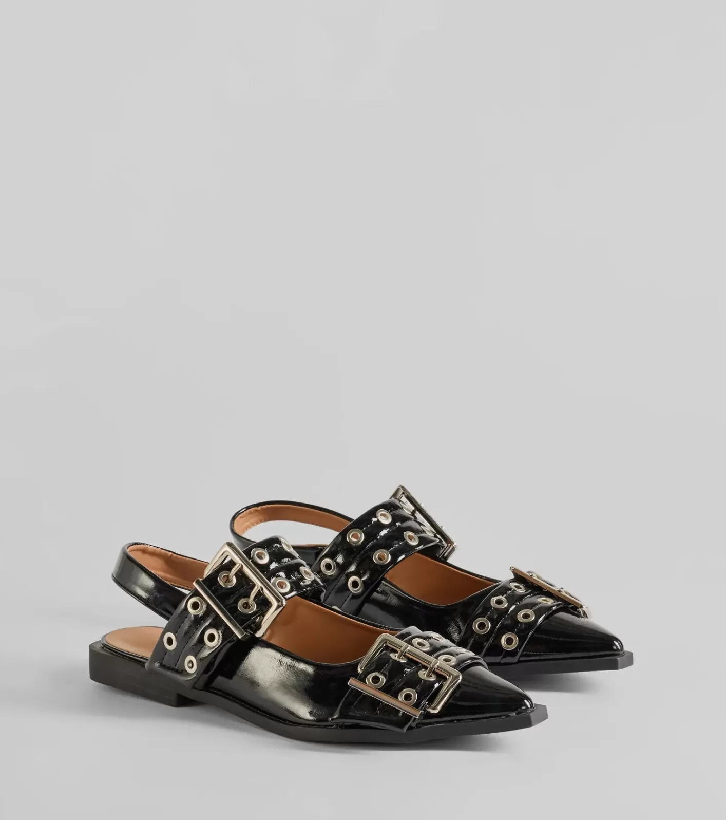 Windsor Trendy Look Pointed Toe Buckle Slingback Flats BLACK Online