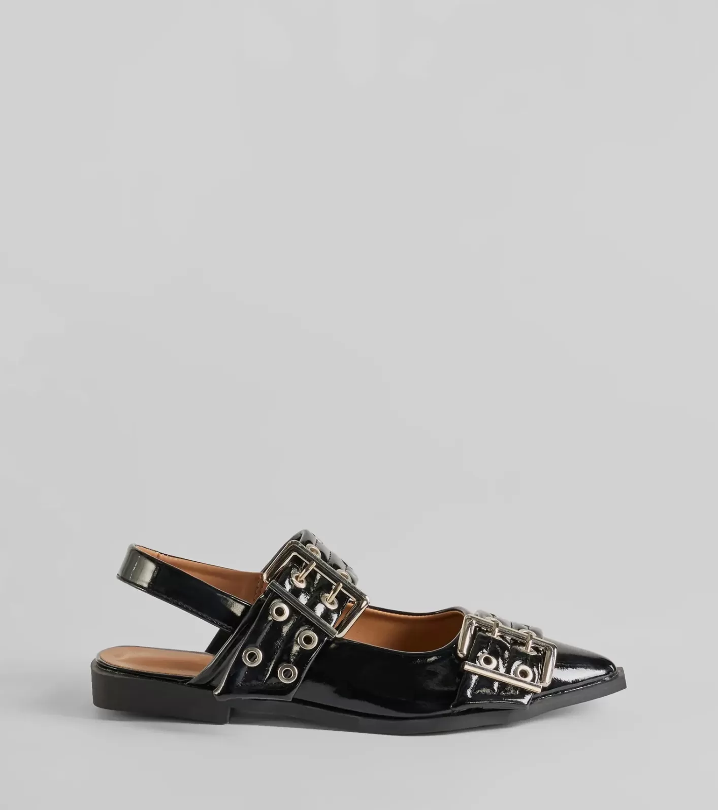 Windsor Trendy Look Pointed Toe Buckle Slingback Flats BLACK Online