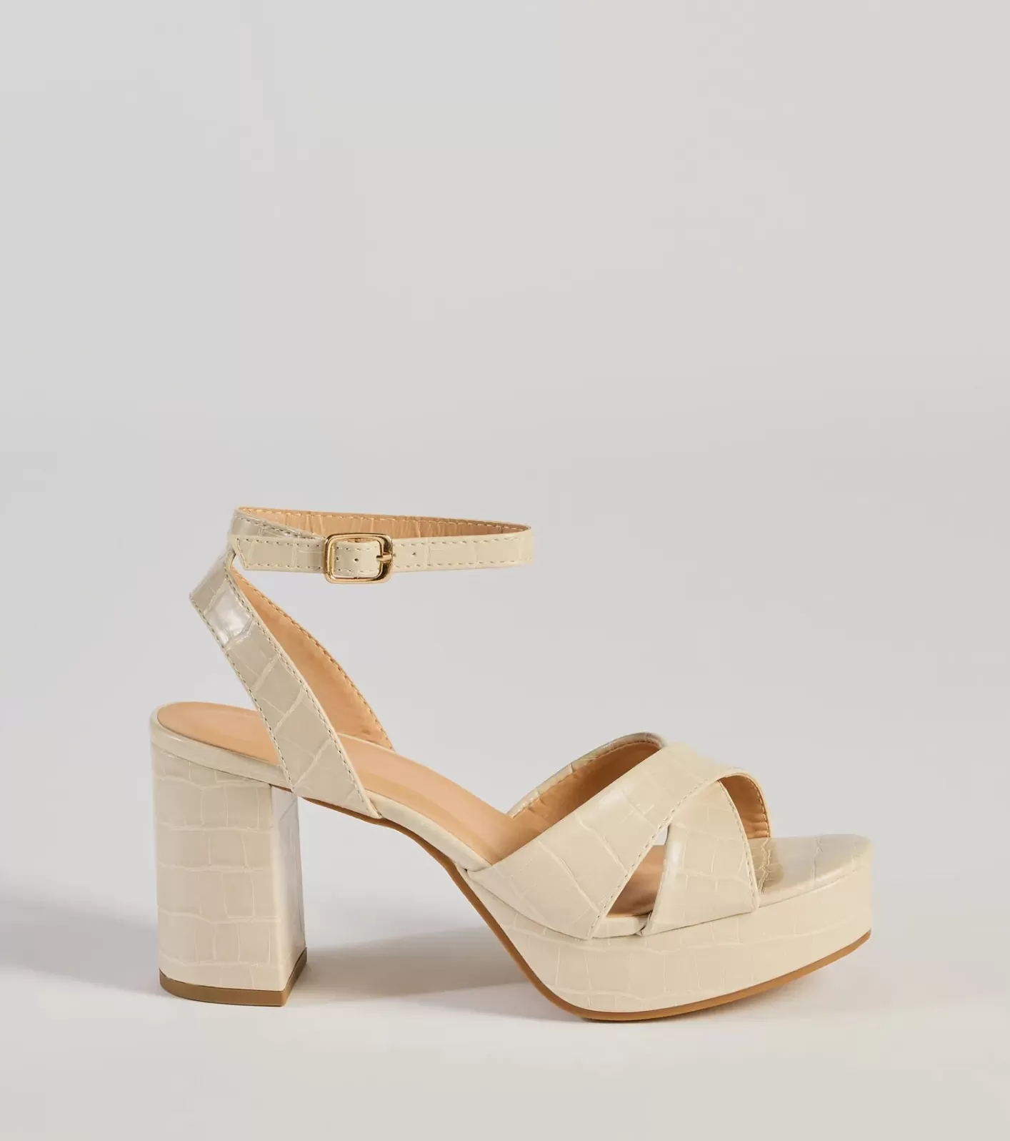Windsor Trendy Moment Faux Croc-Embossed Criss-Cross Platform Heels IVORY Best Sale