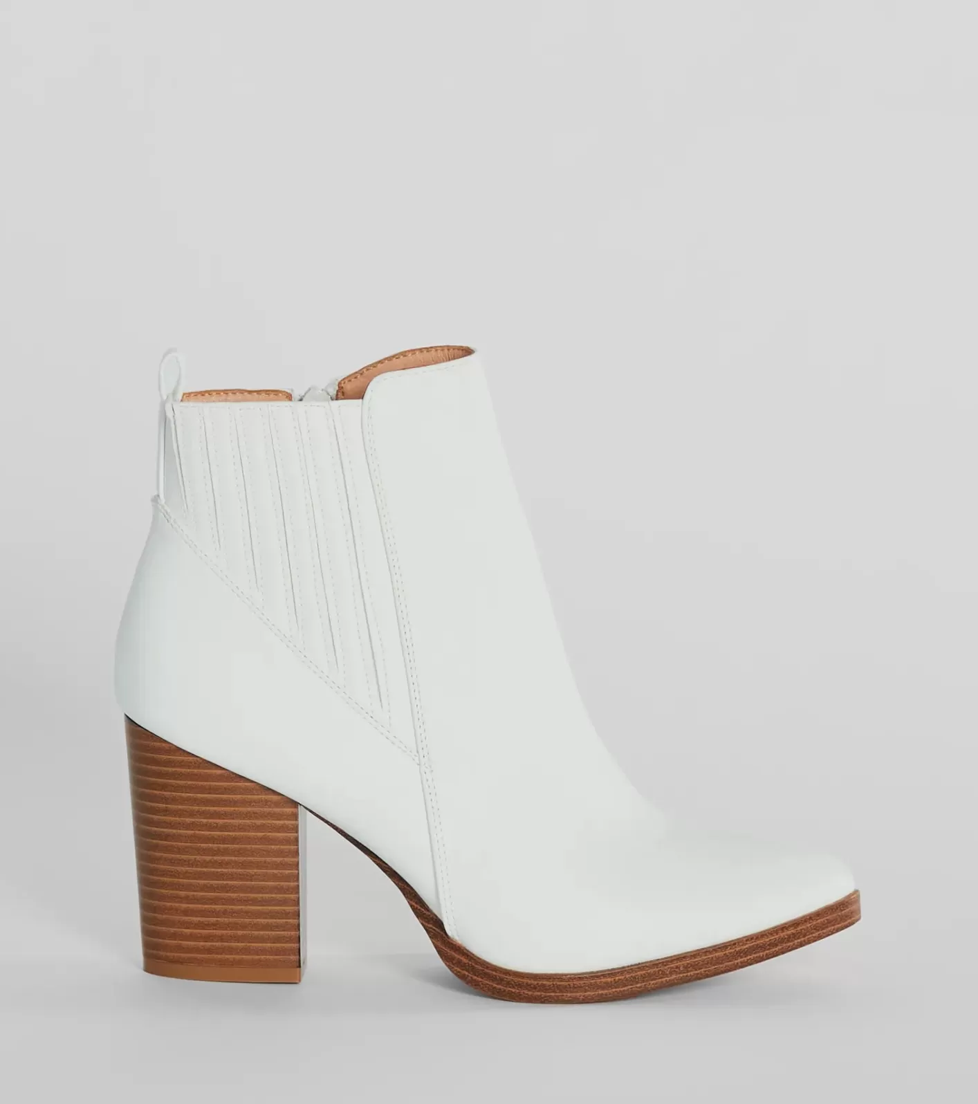 Windsor Trendy Moves Block Heel Faux Leather Booties WHITE Flash Sale