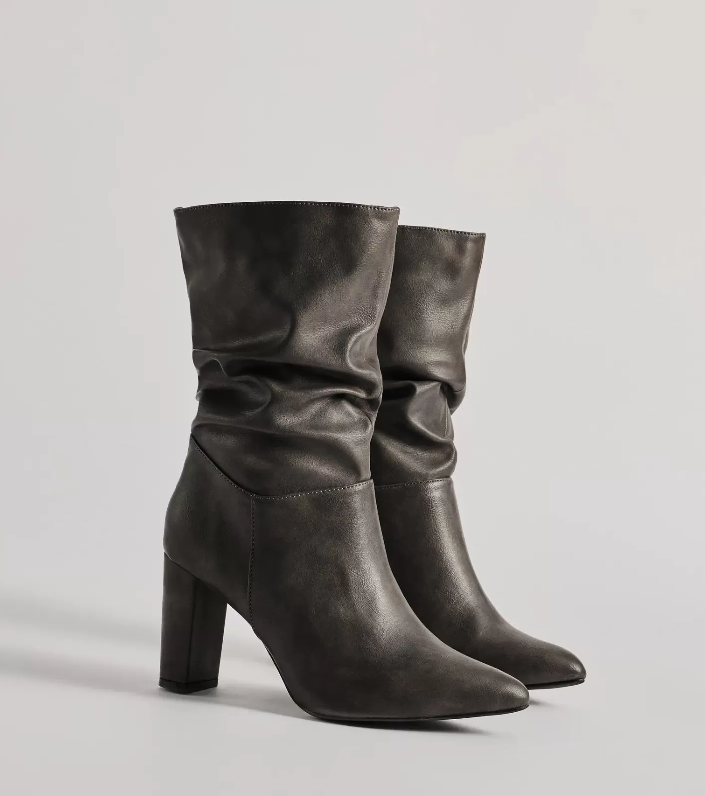 Windsor Trendy Scrunched Faux Leather Boots GRAY Discount