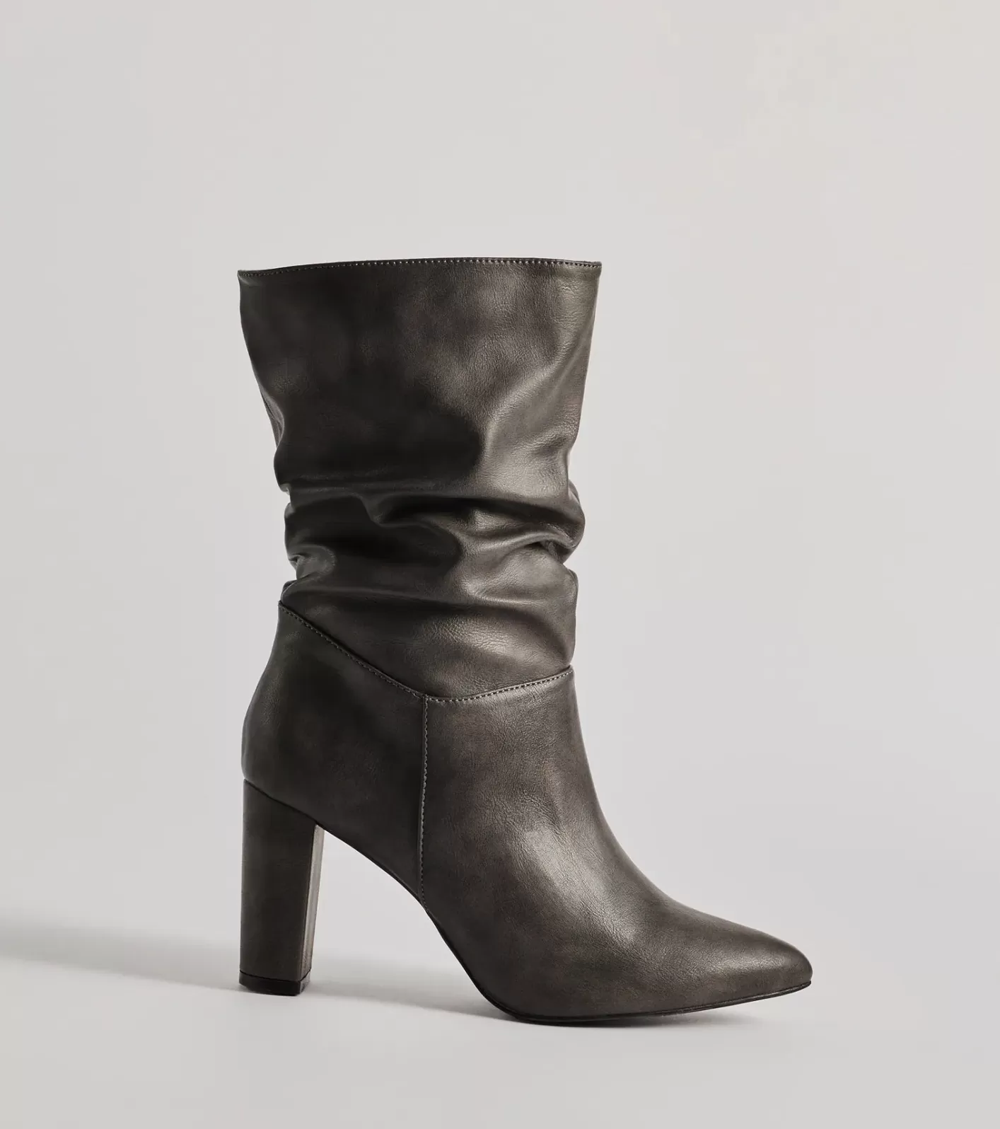 Windsor Trendy Scrunched Faux Leather Boots GRAY Discount