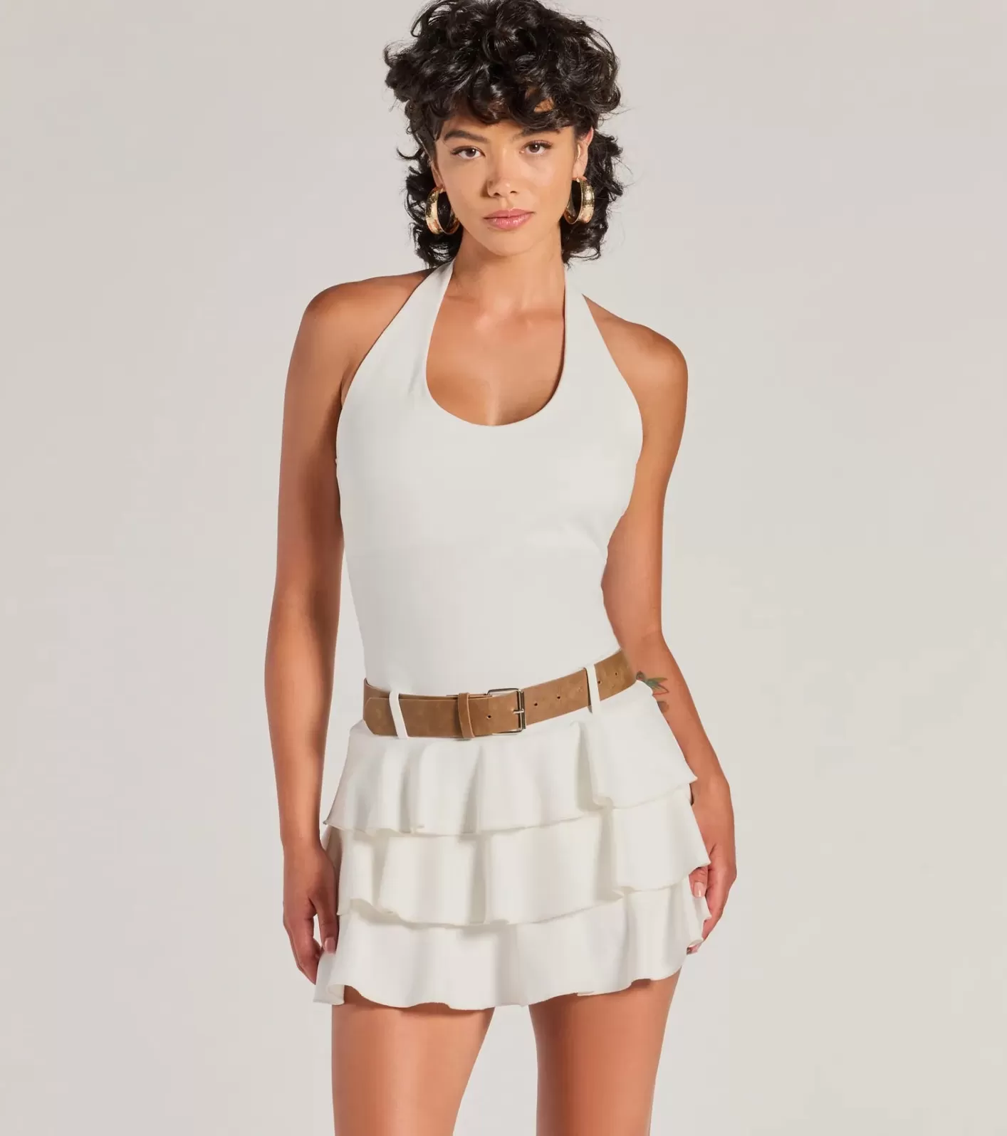 Windsor Trendy Slay Ruffled Drop Waist Romper IVORY Clearance