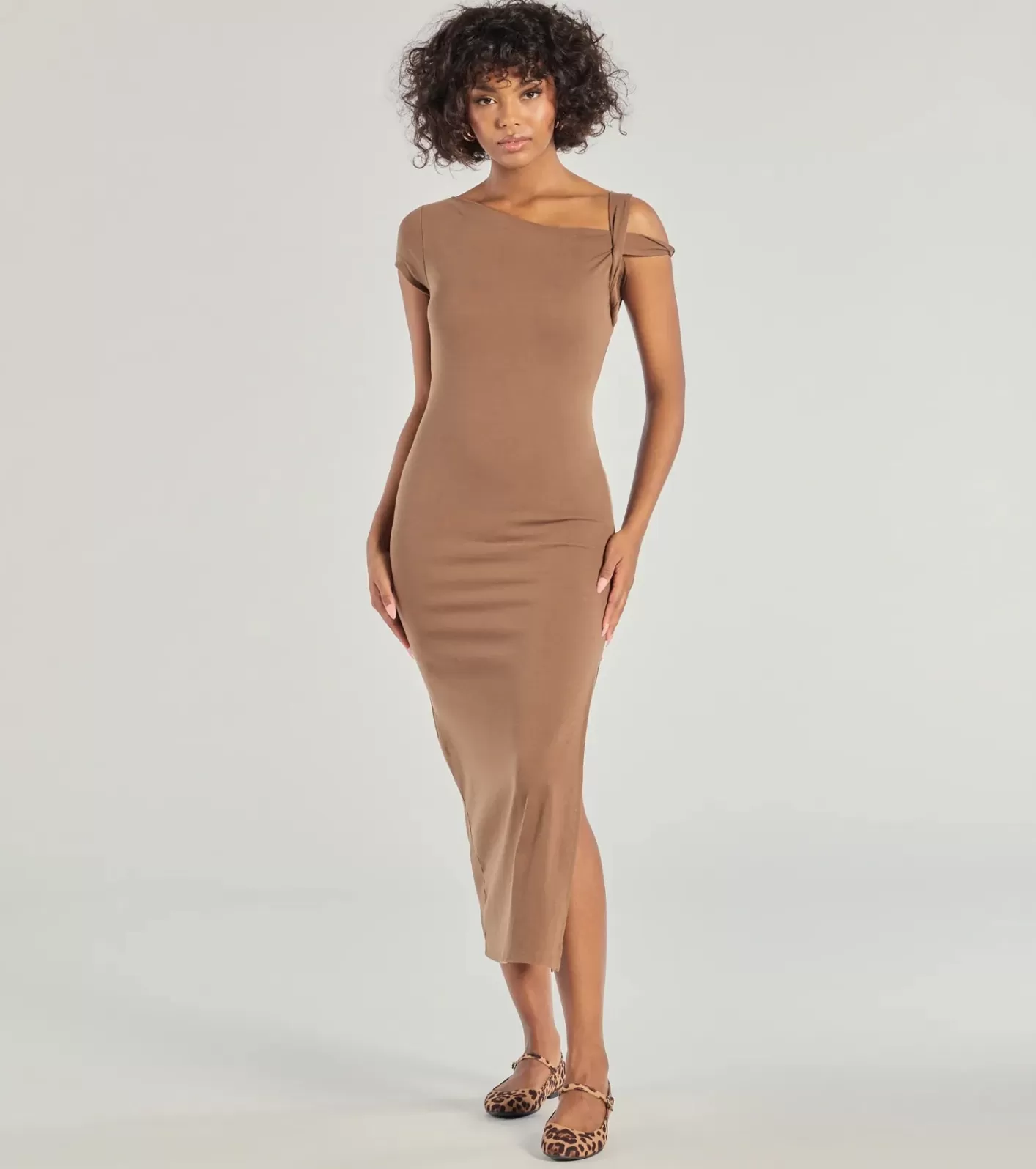 Windsor Twist Of Chic High-Slit Knit Midi Dress BROWN Sale